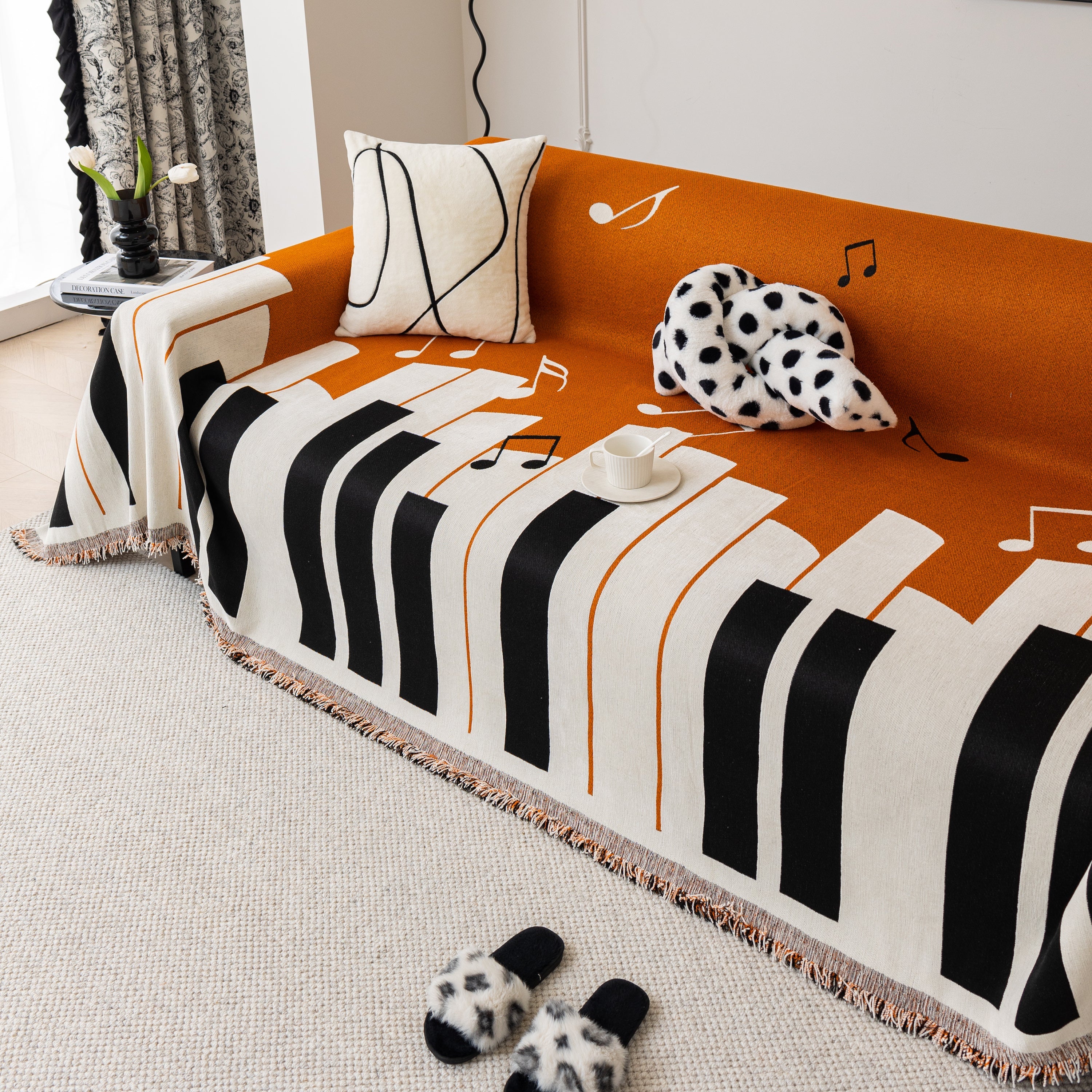 Cozy Chenille Dynamic Notes Sectional Couch Cover Blanket, Perfect Couch Throw Covers For Pets