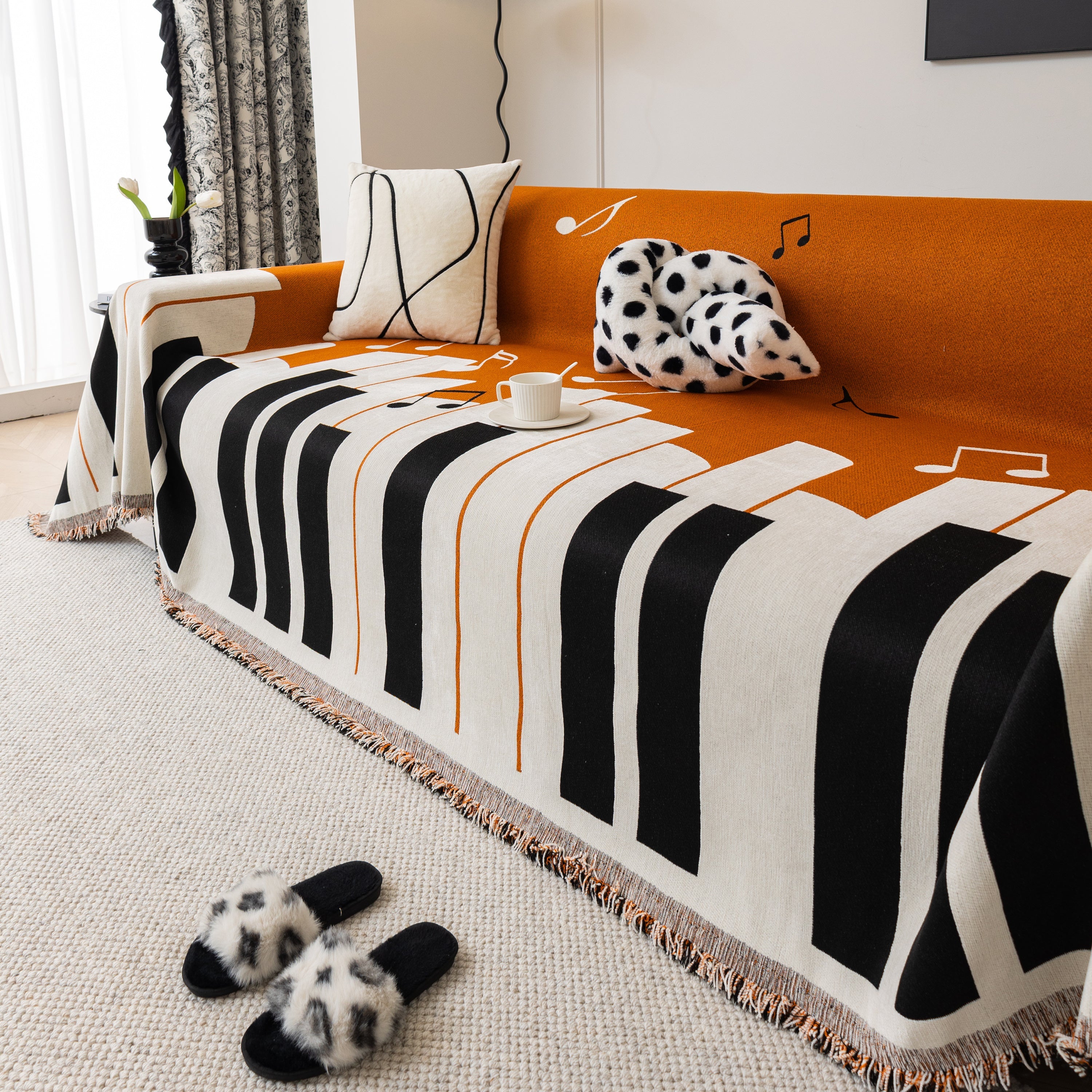 Cozy Chenille Dynamic Notes Sectional Couch Cover Blanket, Perfect Couch Throw Covers For Pets