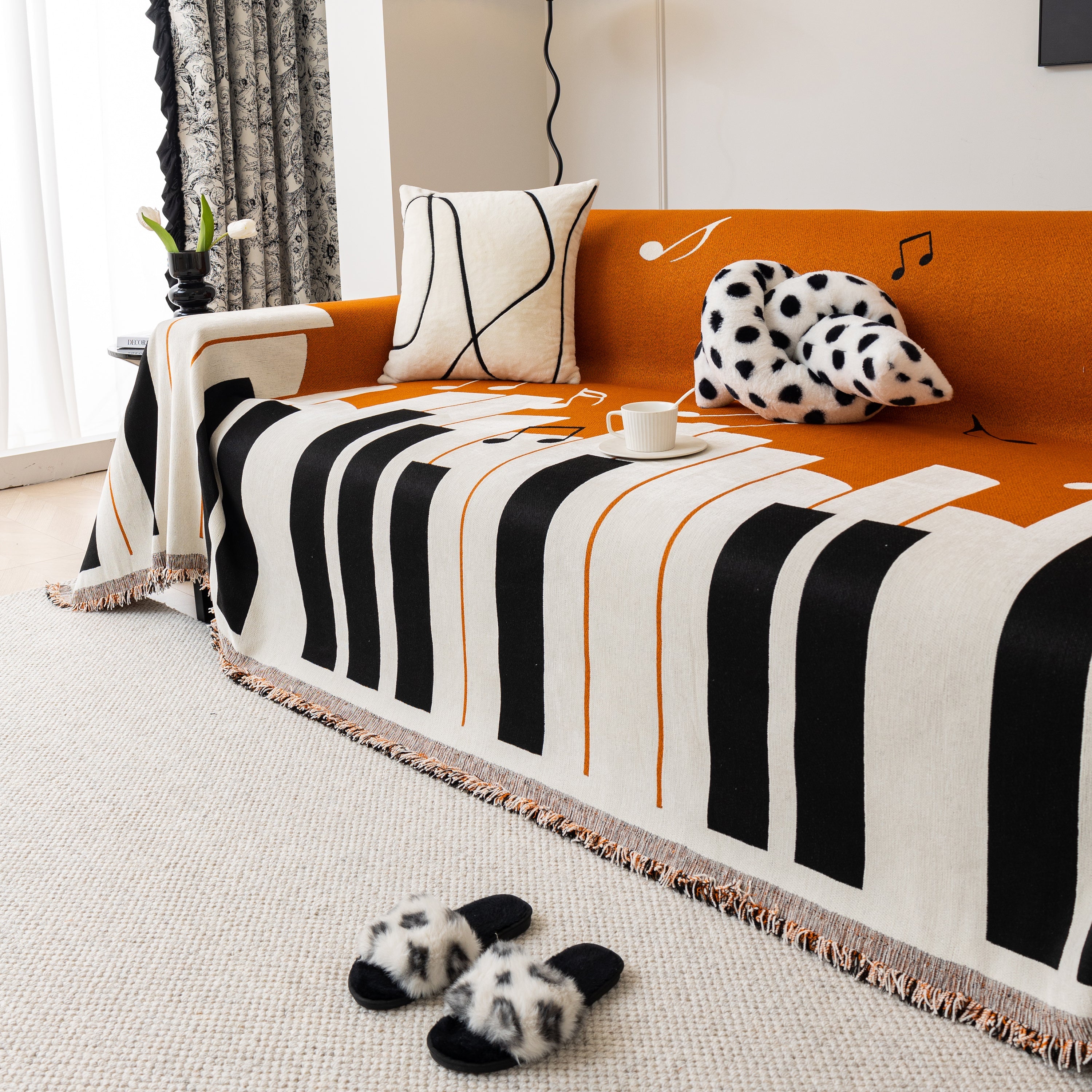 Cozy Chenille Dynamic Notes Sectional Couch Cover Blanket, Perfect Couch Throw Covers For Pets