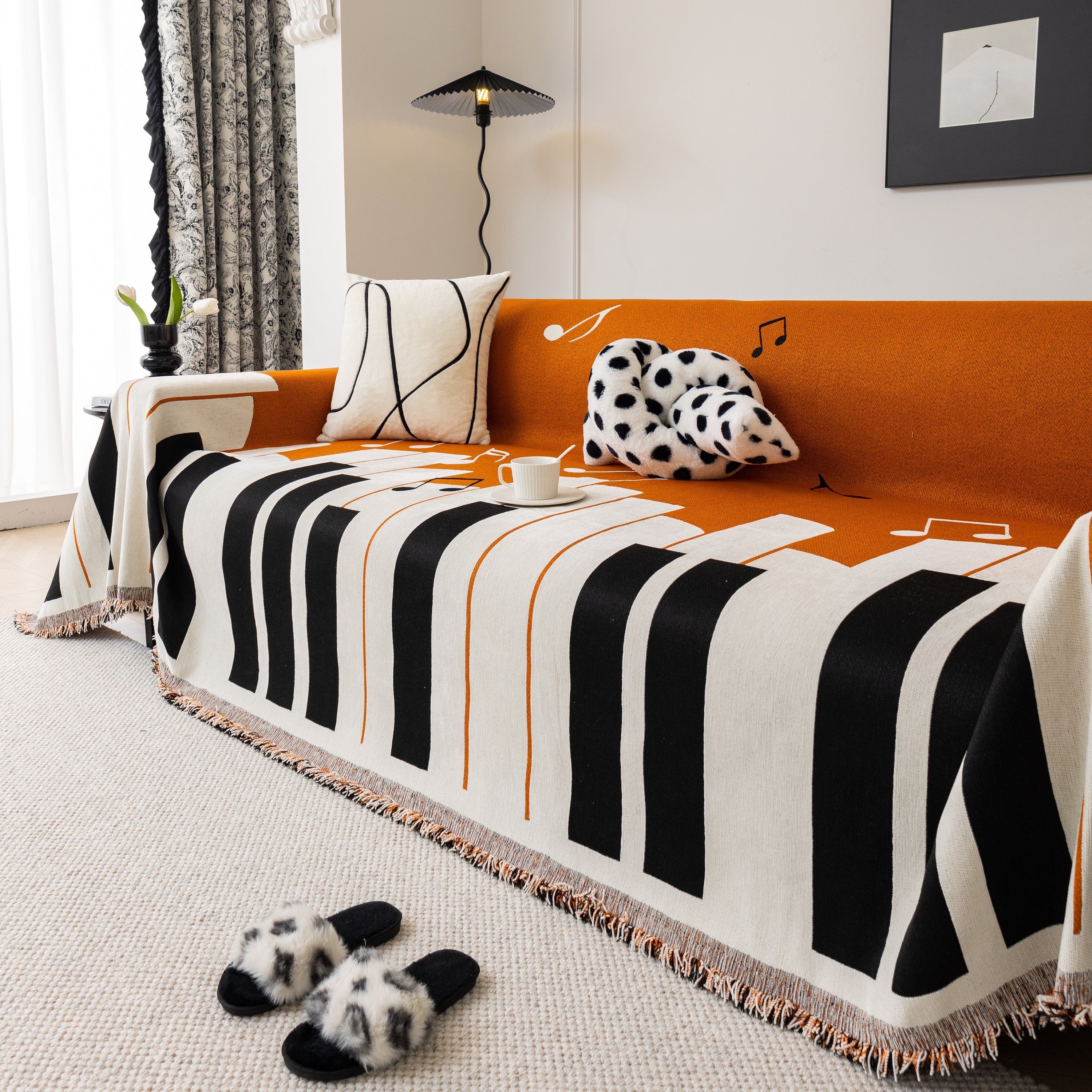 Cozy Chenille Dynamic Notes Sectional Couch Cover Blanket, Perfect Couch Throw Covers For Pets