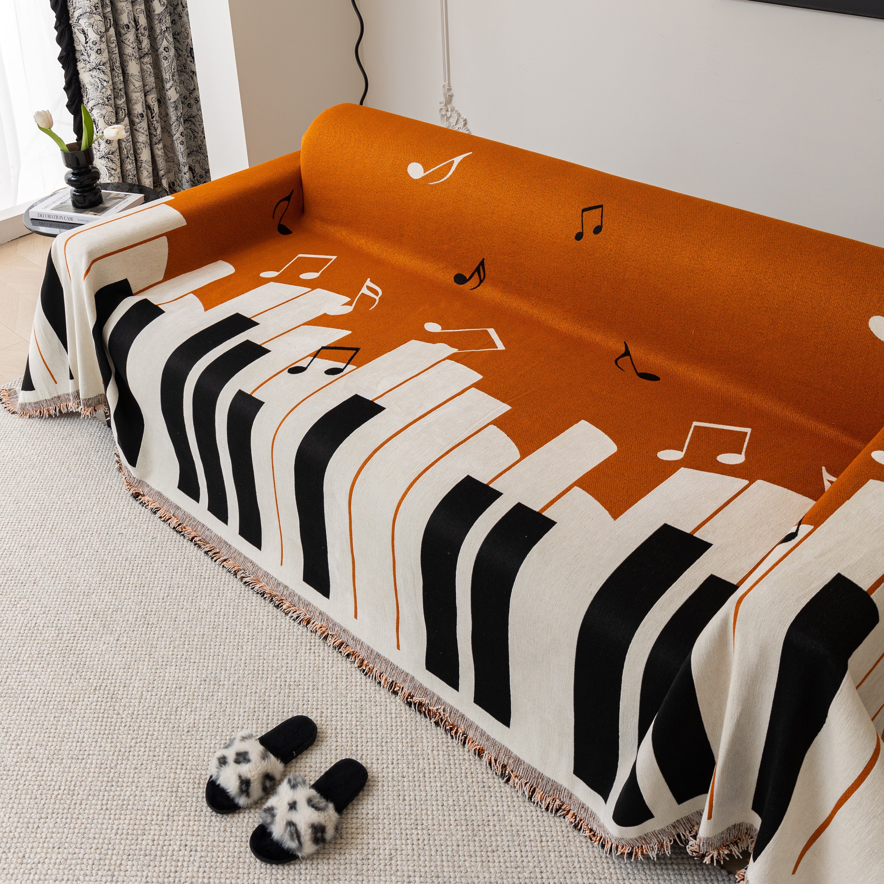 Cozy Chenille Dynamic Notes Sectional Couch Cover Blanket, Perfect Couch Throw Covers For Pets