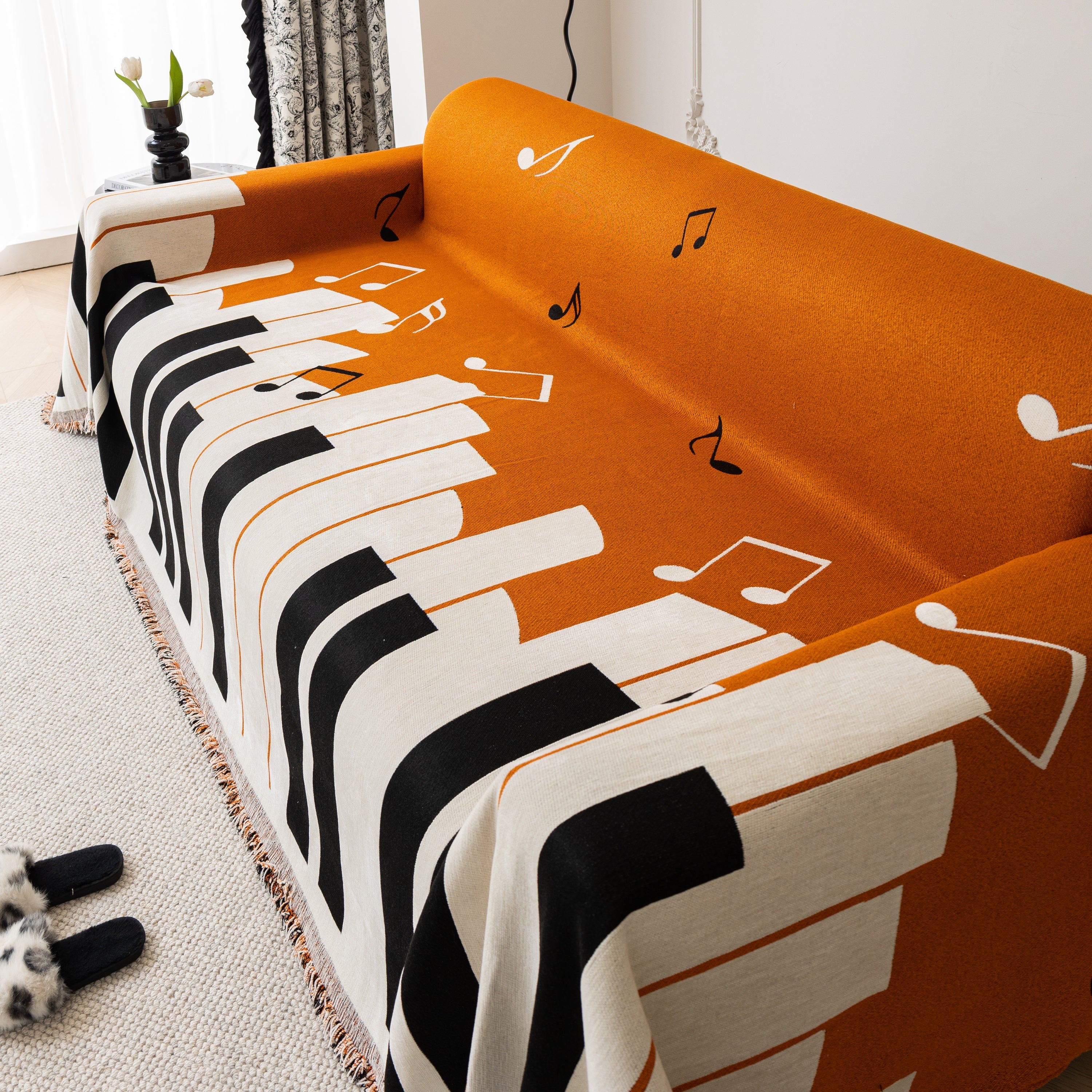 Cozy Chenille Dynamic Notes Sectional Couch Cover Blanket, Perfect Couch Throw Covers For Pets