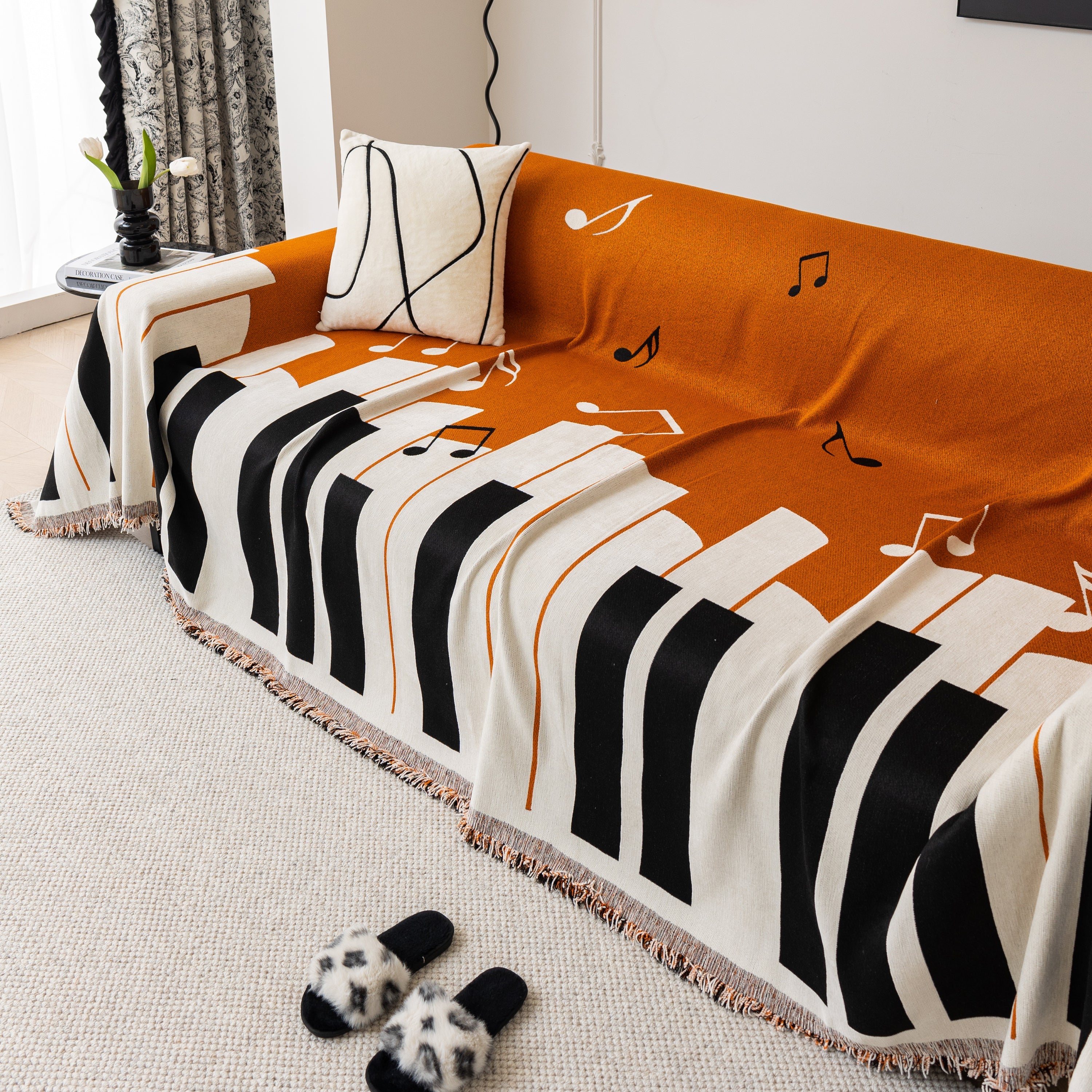 Cozy Chenille Dynamic Notes Sectional Couch Cover Blanket, Perfect Couch Throw Covers For Pets