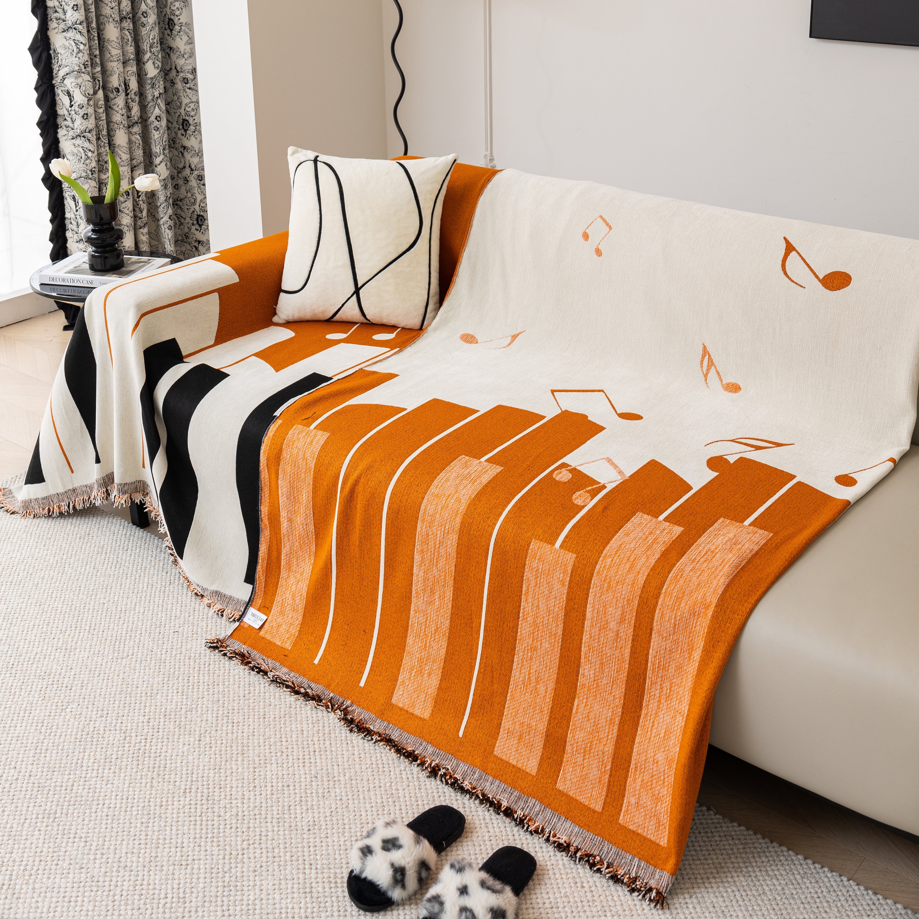 Cozy Chenille Dynamic Notes Sectional Couch Cover Blanket, Perfect Couch Throw Covers For Pets