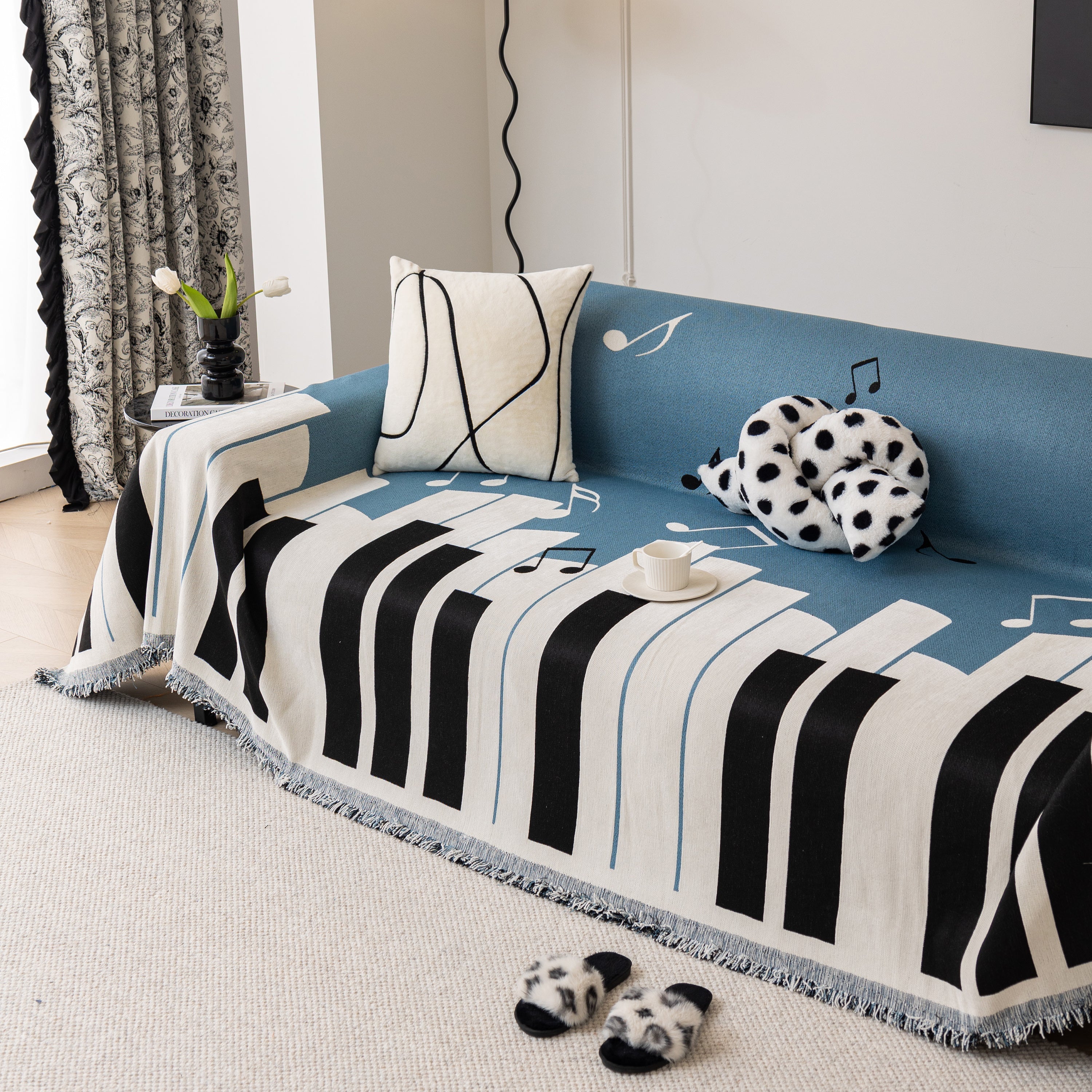 Cozy Chenille Dynamic Notes Sectional Couch Cover Blanket, Perfect Couch Throw Covers For Pets