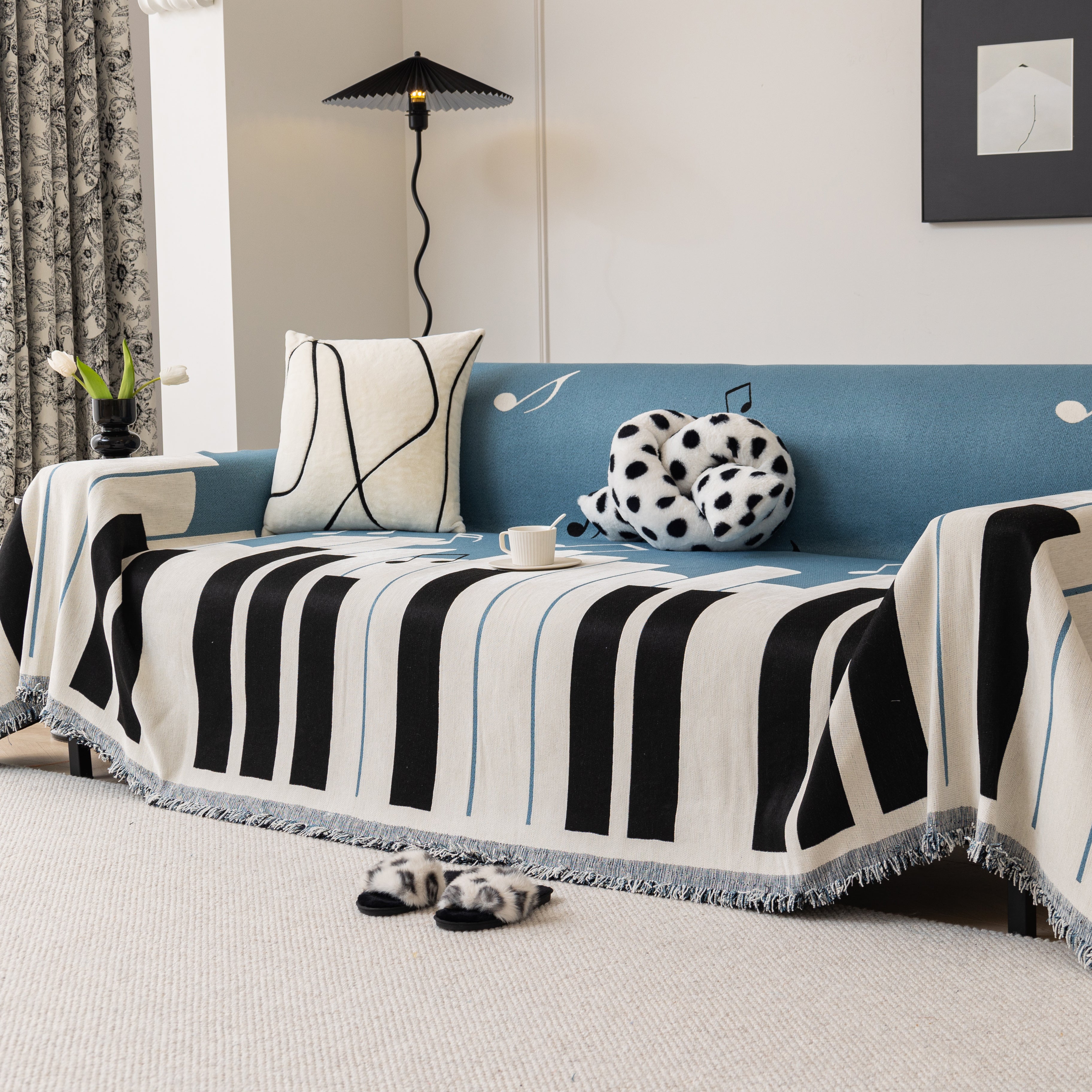 Cozy Chenille Dynamic Notes Sectional Couch Cover Blanket, Perfect Couch Throw Covers For Pets