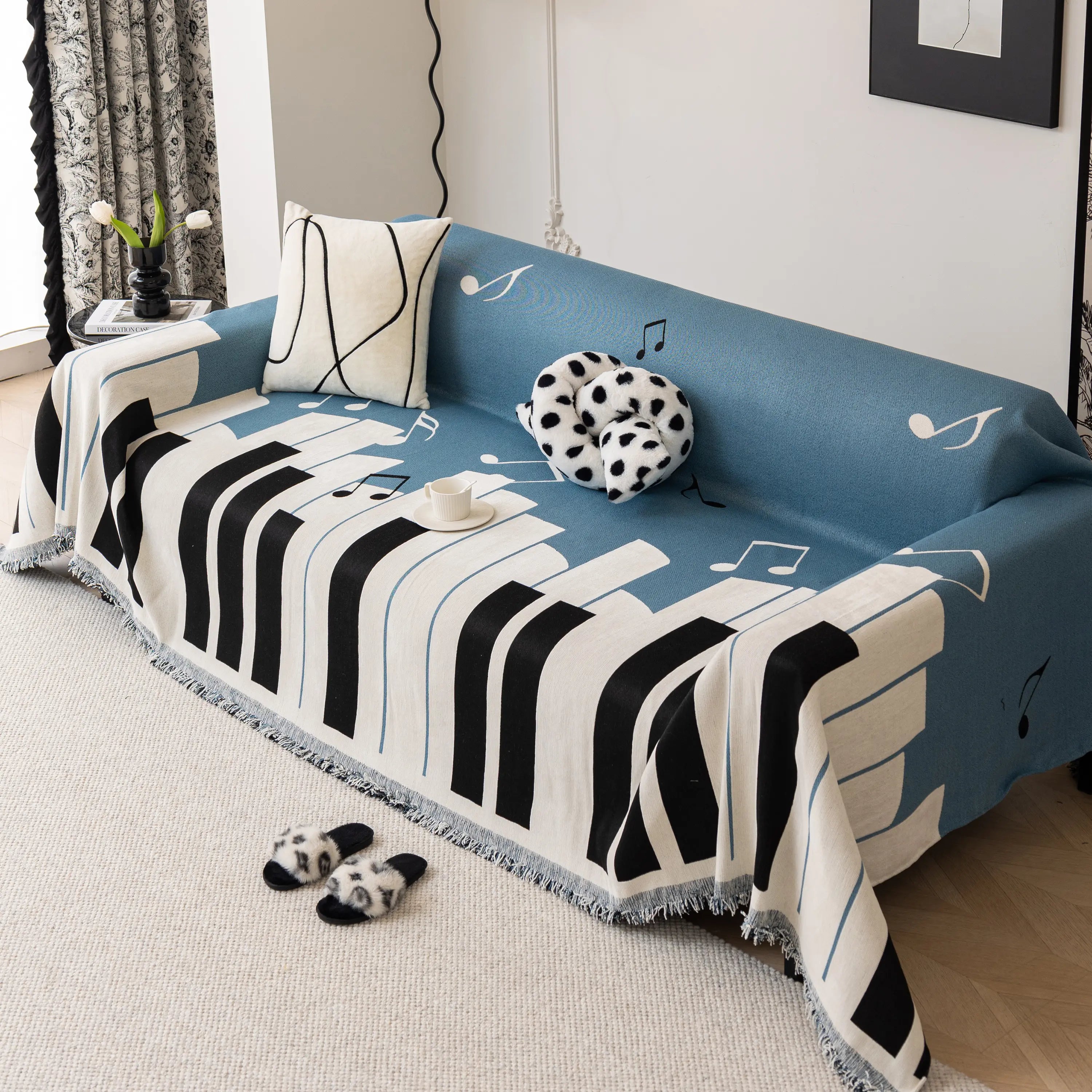 Cozy Chenille Dynamic Notes Sectional Couch Cover Blanket, Perfect Couch Throw Covers For Pets