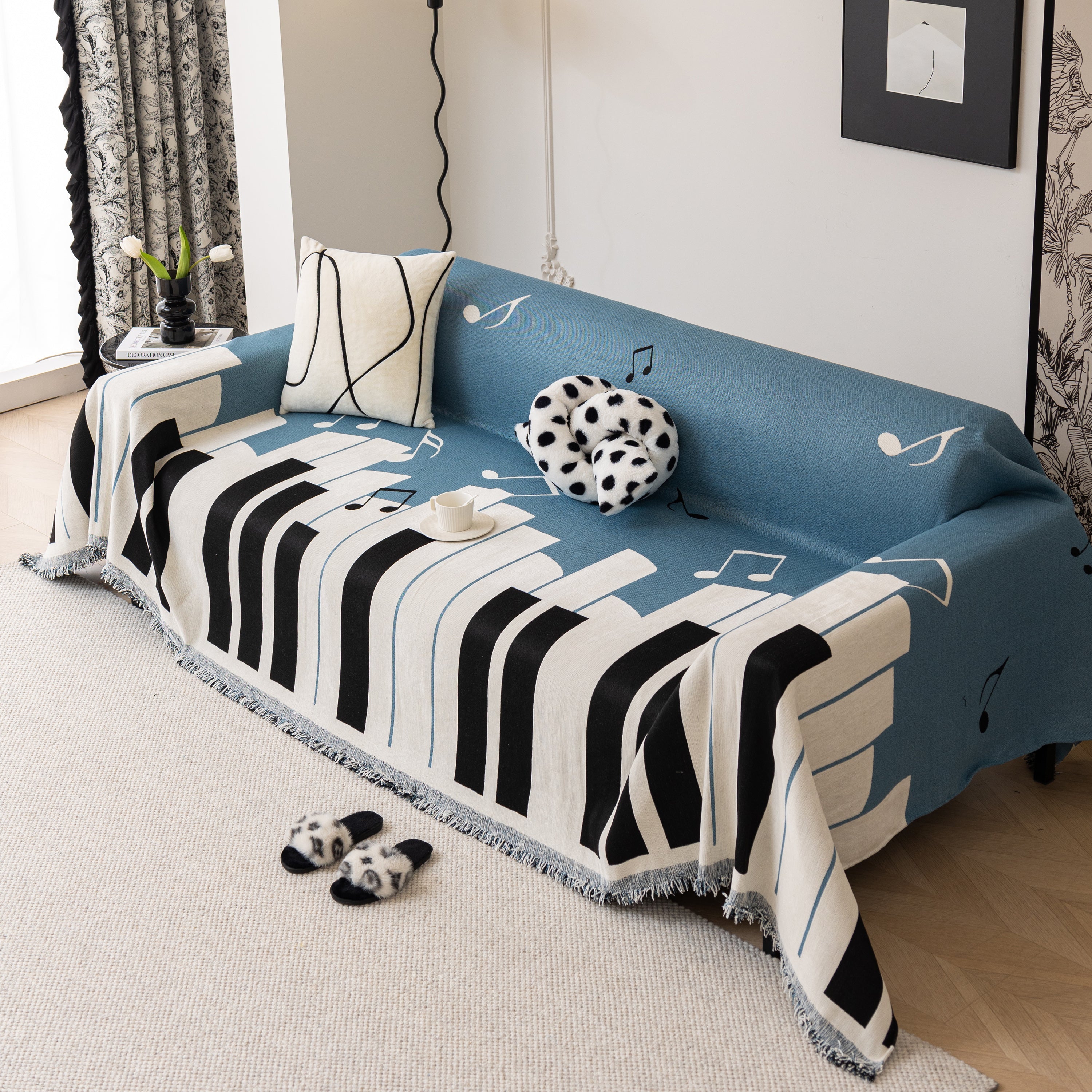 Cozy Chenille Dynamic Notes Sectional Couch Cover Blanket, Perfect Couch Throw Covers For Pets