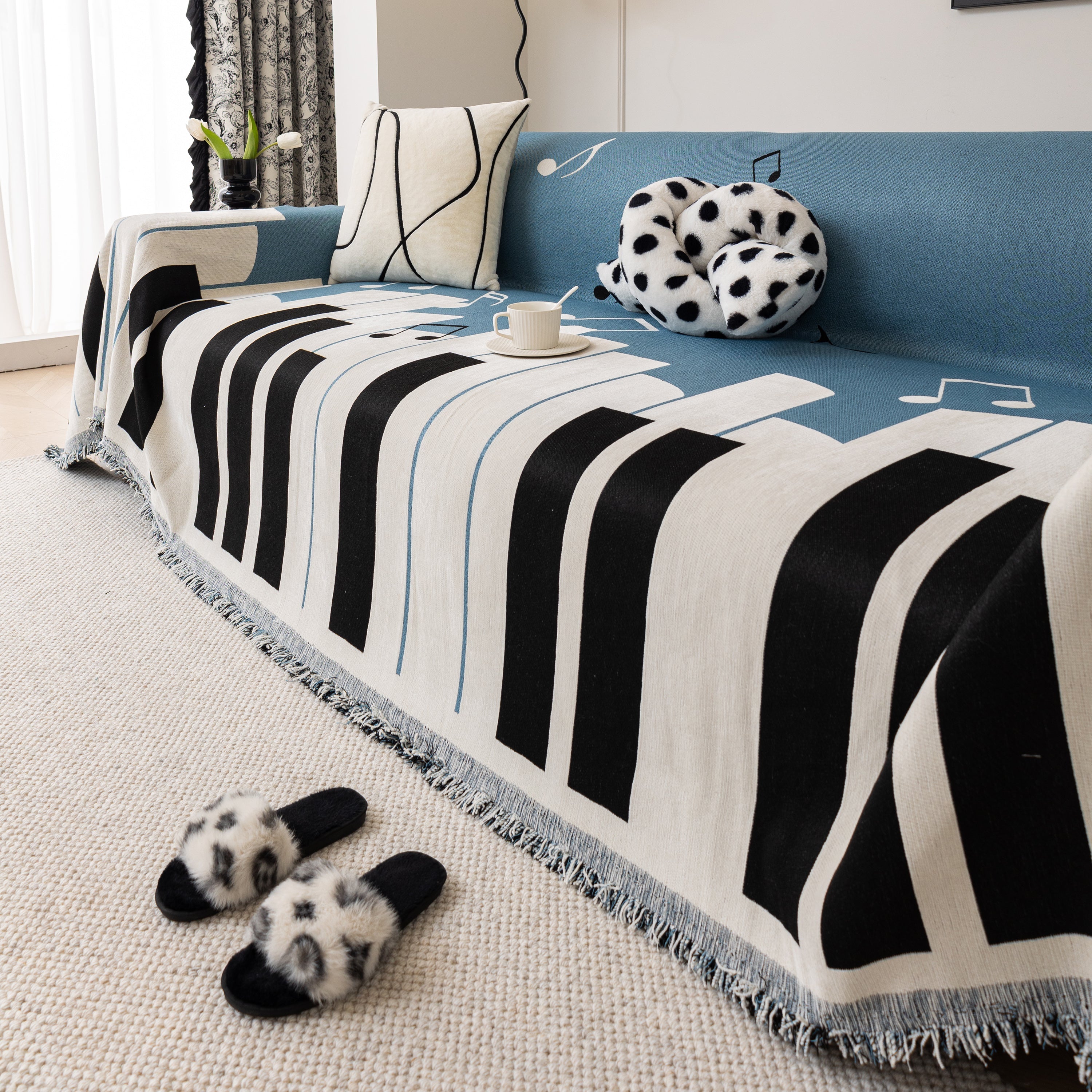 Cozy Chenille Dynamic Notes Sectional Couch Cover Blanket, Perfect Couch Throw Covers For Pets
