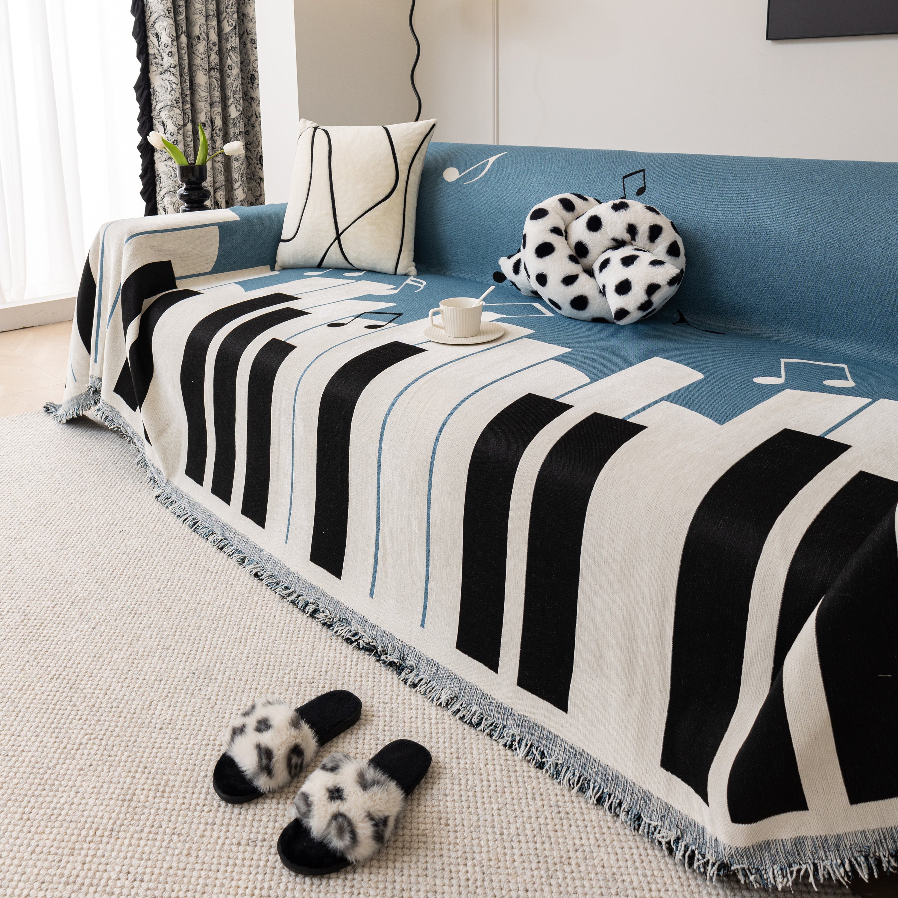 Cozy Chenille Dynamic Notes Sectional Couch Cover Blanket, Perfect Couch Throw Covers For Pets