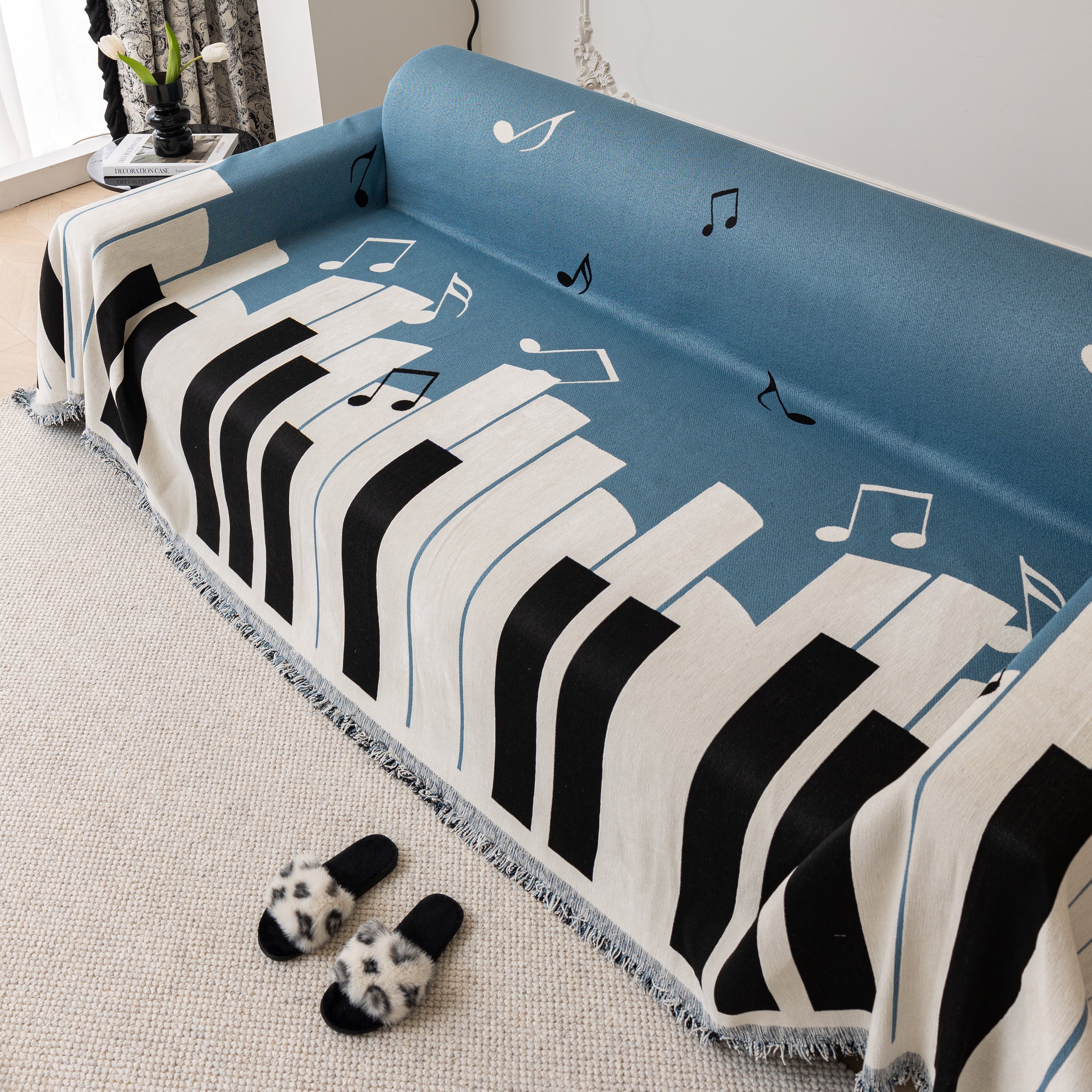Cozy Chenille Dynamic Notes Sectional Couch Cover Blanket, Perfect Couch Throw Covers For Pets