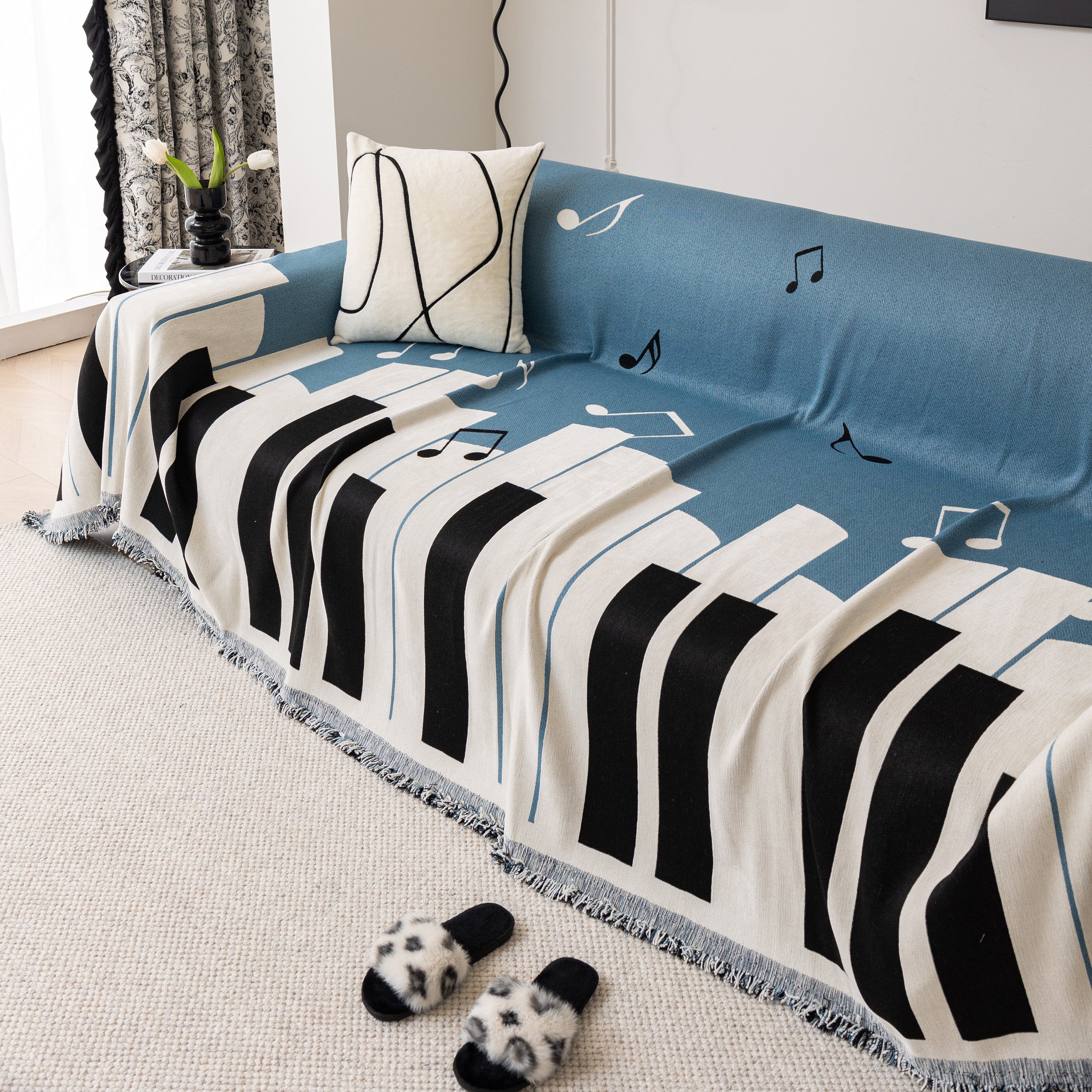 Cozy Chenille Dynamic Notes Sectional Couch Cover Blanket, Perfect Couch Throw Covers For Pets