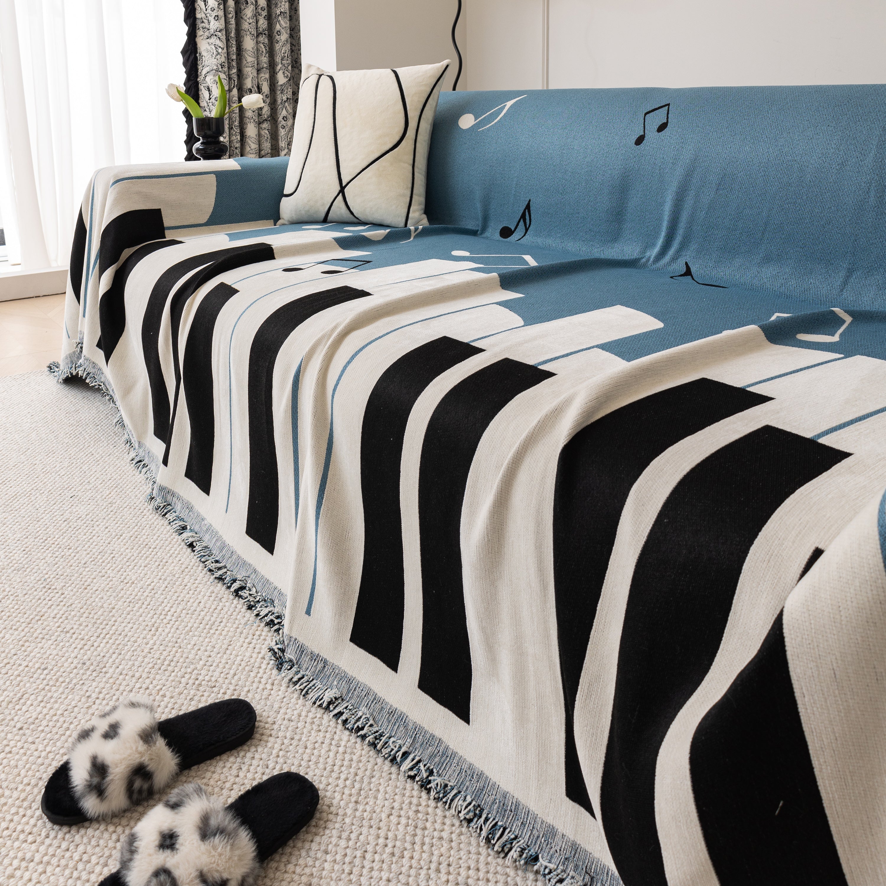 Cozy Chenille Dynamic Notes Sectional Couch Cover Blanket, Perfect Couch Throw Covers For Pets