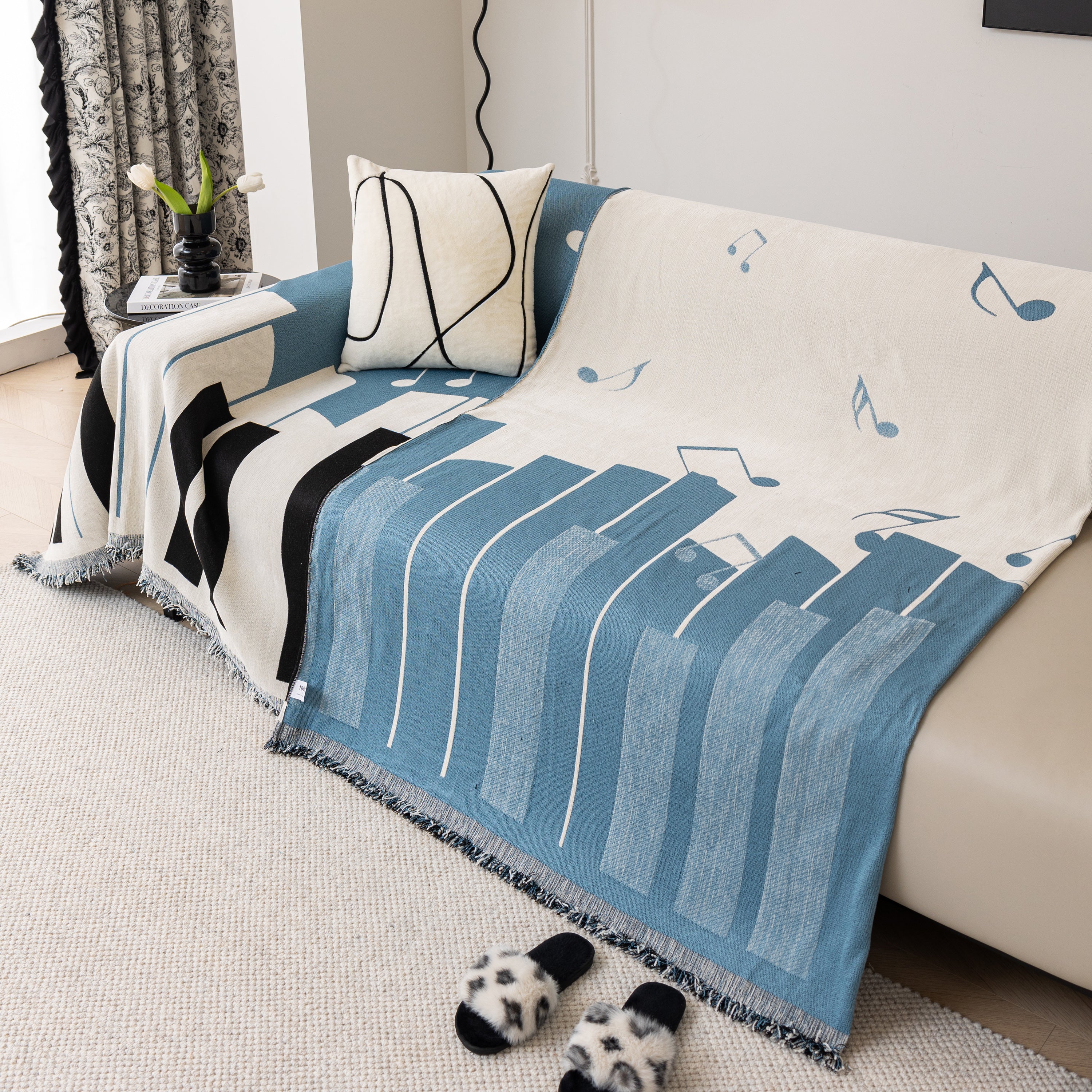 Cozy Chenille Dynamic Notes Sectional Couch Cover Blanket, Perfect Couch Throw Covers For Pets