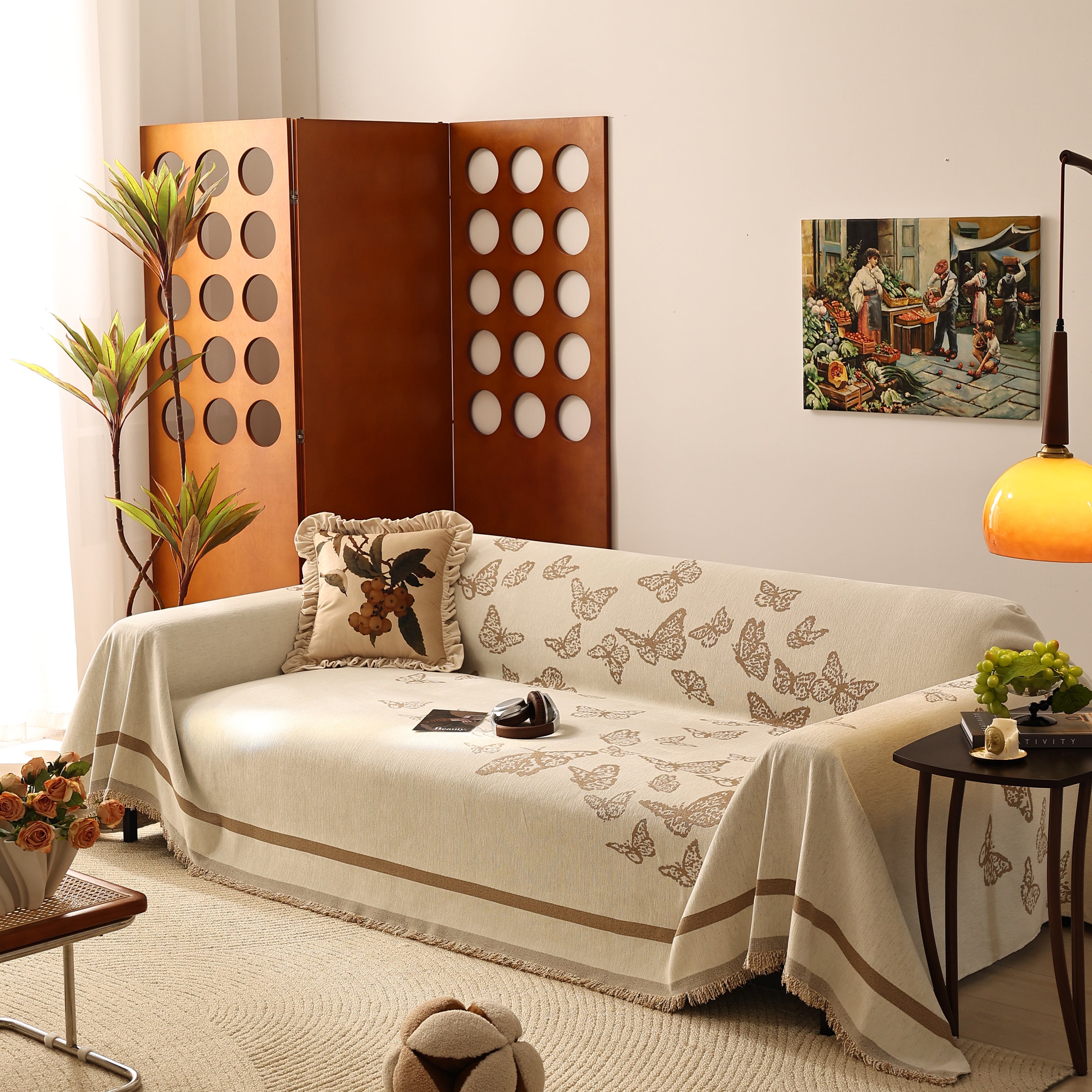 Butterfly Jacquard Soft Couch Blankets Cover For Couch Reversible Modern Sofa Slipcover Throw Covers