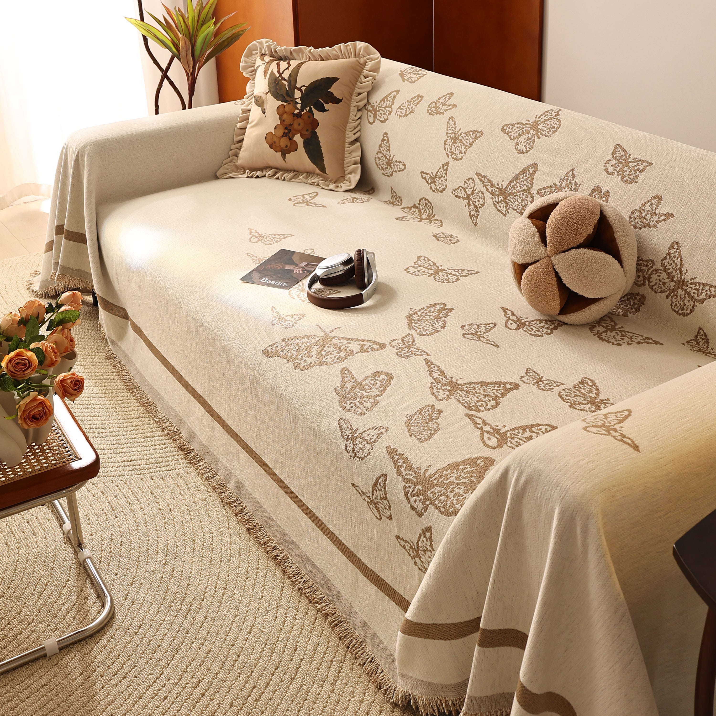 Butterfly Jacquard Soft Couch Blankets Cover For Couch Reversible Modern Sofa Slipcover Throw Covers