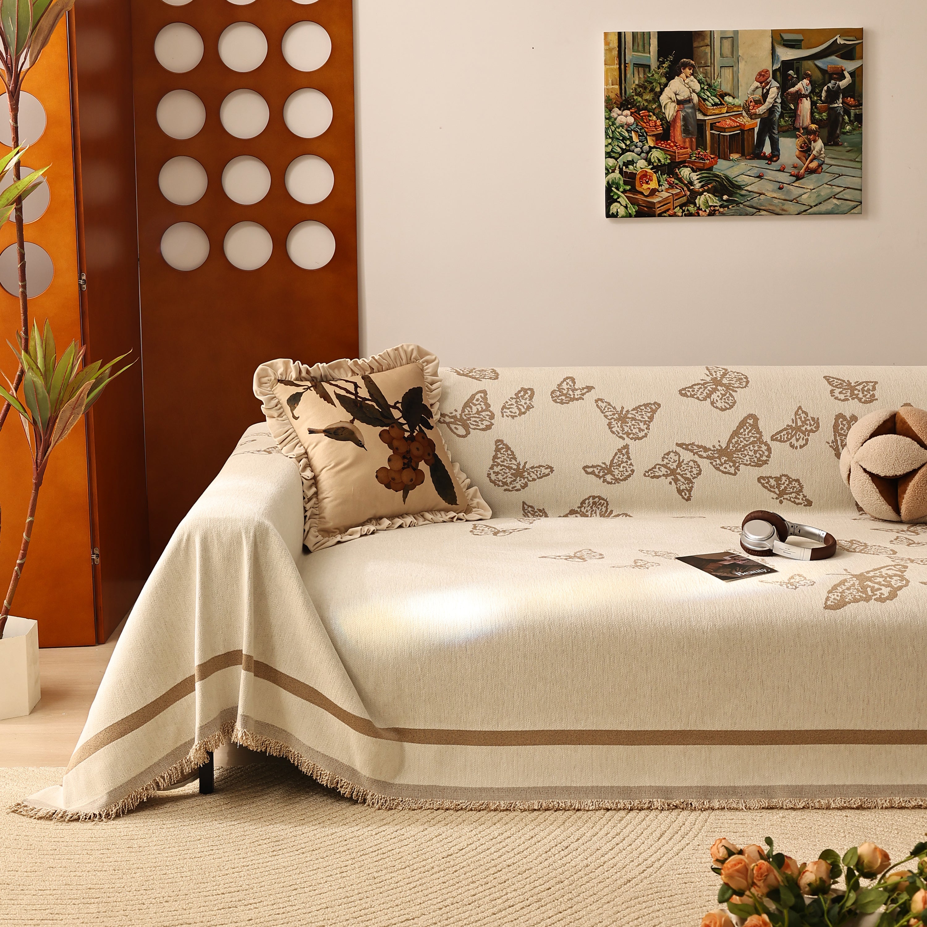 Butterfly Jacquard Soft Couch Blankets Cover For Couch Reversible Modern Sofa Slipcover Throw Covers