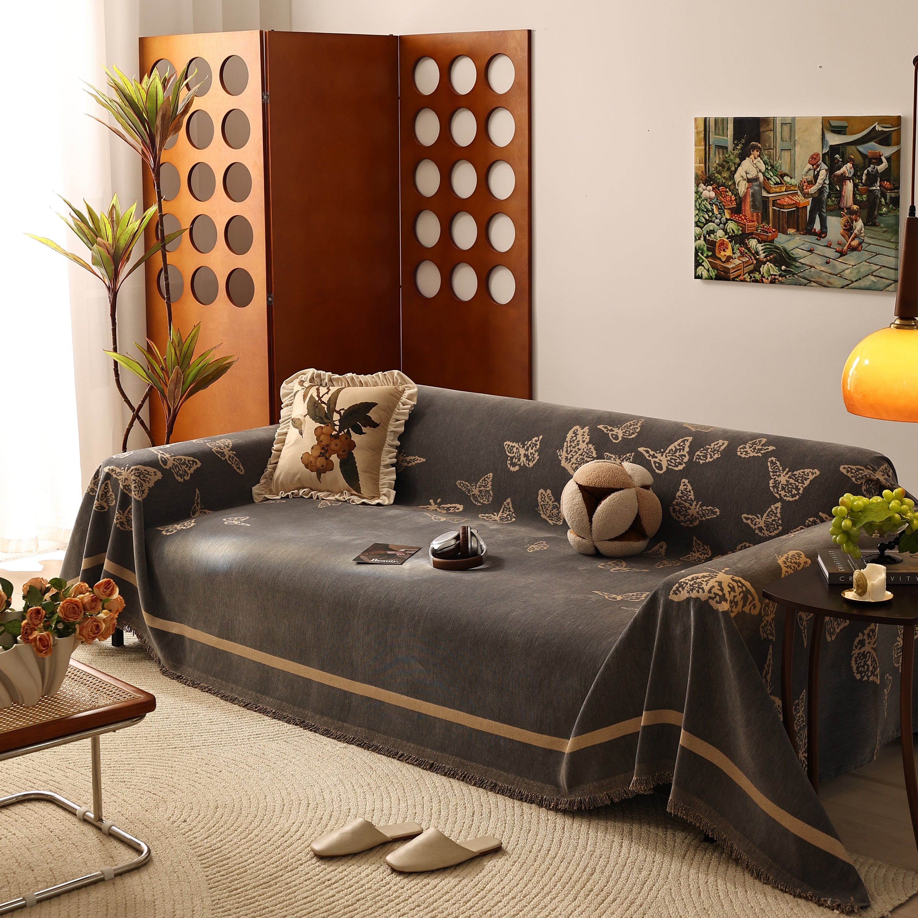 Butterfly Jacquard Soft Couch Blankets Cover For Couch Reversible Modern Sofa Slipcover Throw Covers