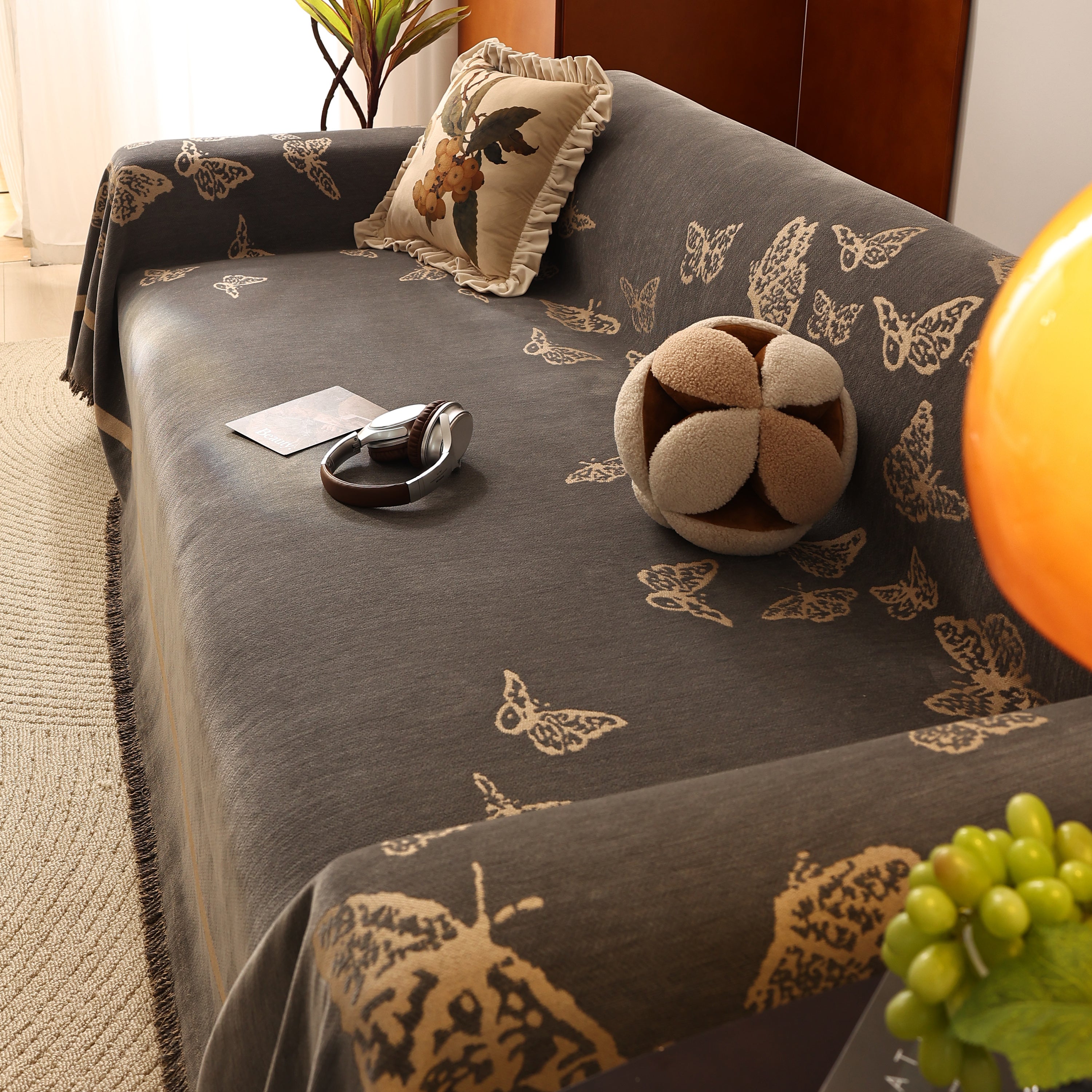 Butterfly Jacquard Soft Couch Blankets Cover For Couch Reversible Modern Sofa Slipcover Throw Covers