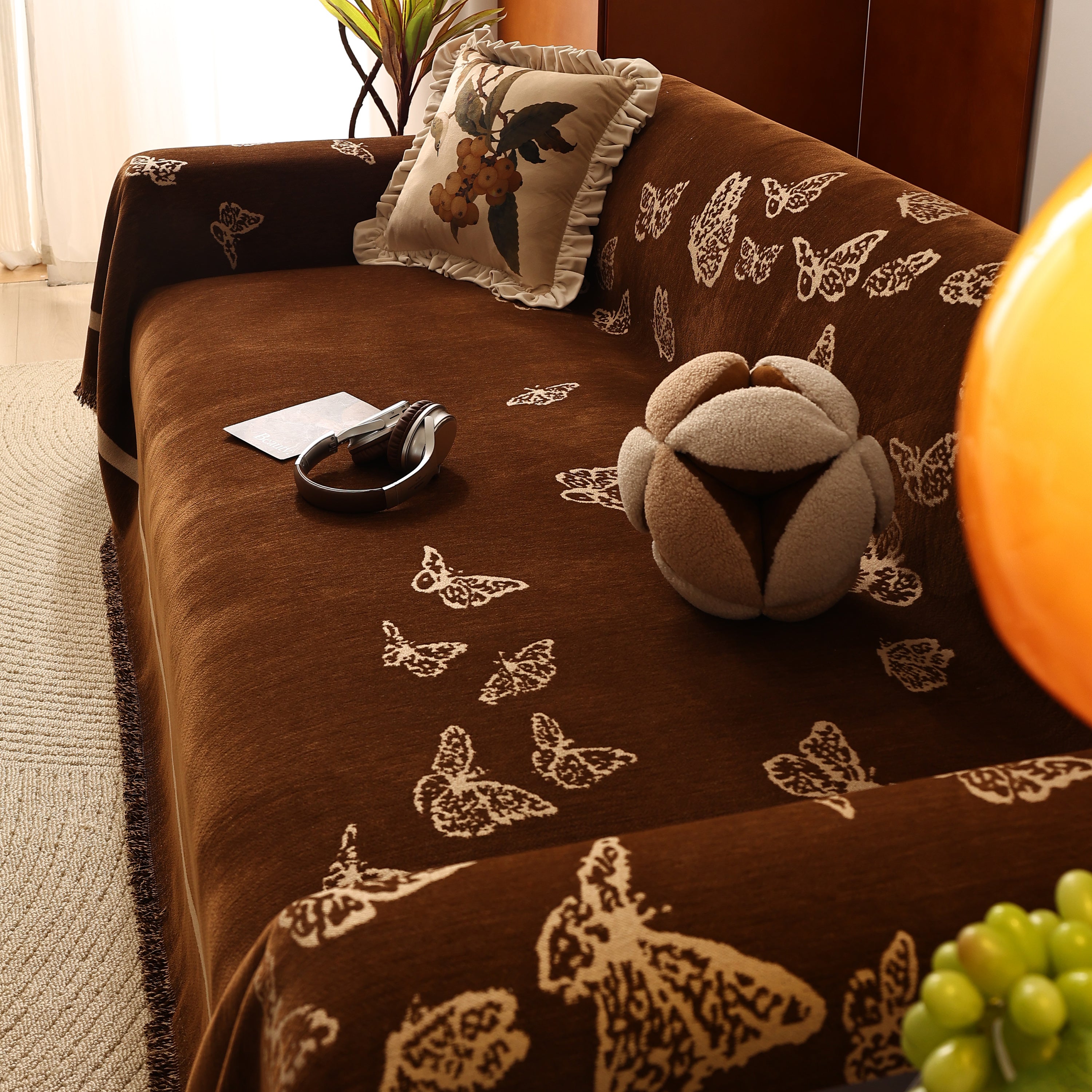 Butterfly Jacquard Soft Couch Blankets Cover For Couch Reversible Modern Sofa Slipcover Throw Covers
