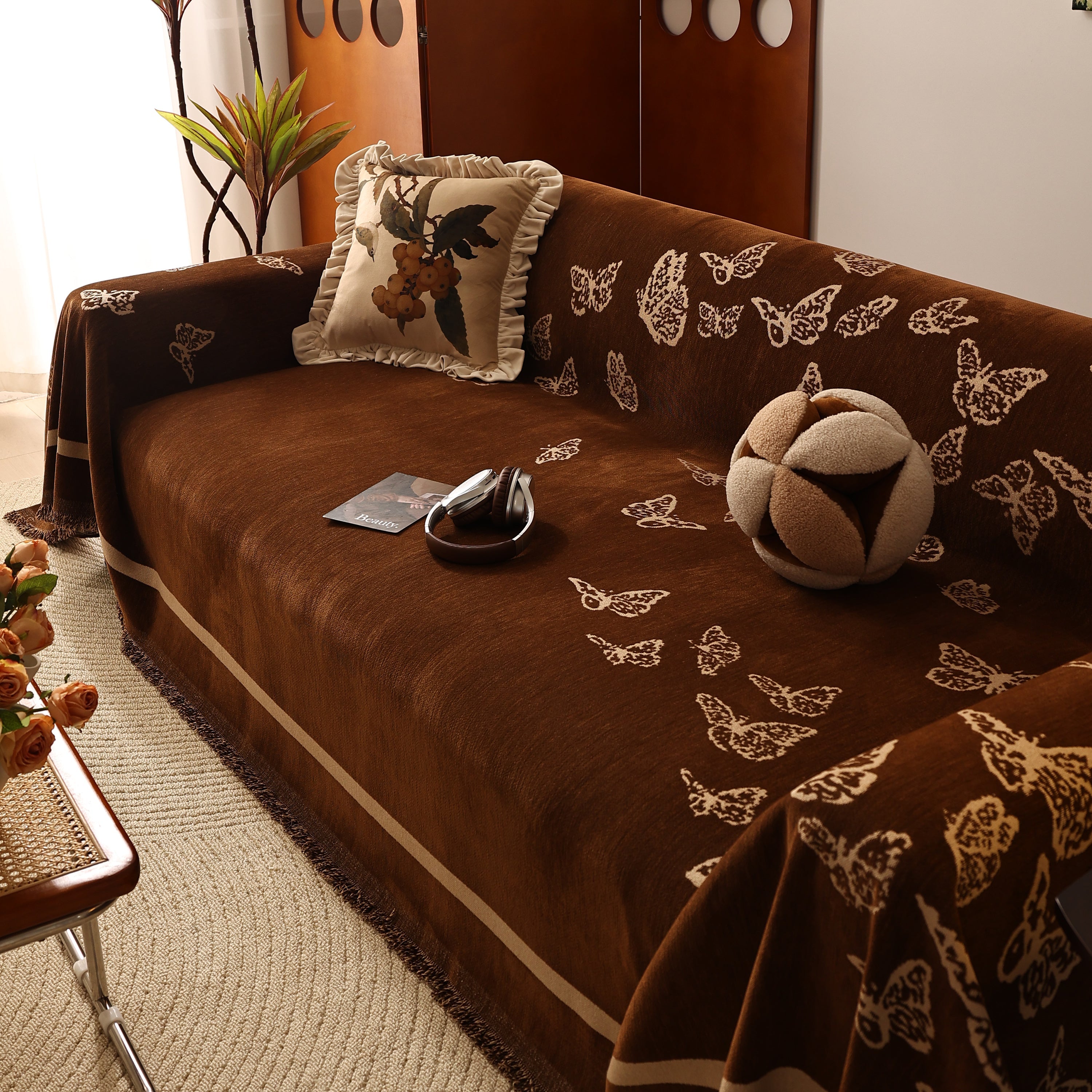 Butterfly Jacquard Soft Couch Blankets Cover For Couch Reversible Modern Sofa Slipcover Throw Covers