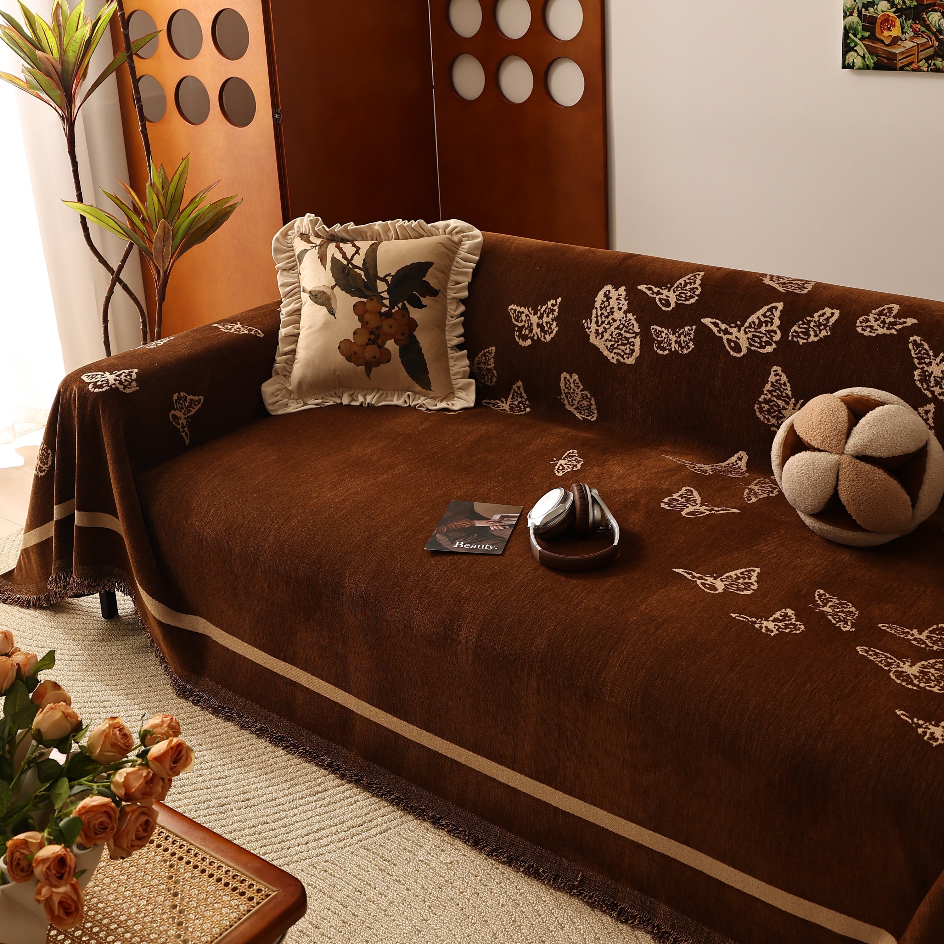 Butterfly Jacquard Soft Couch Blankets Cover For Couch Reversible Modern Sofa Slipcover Throw Covers