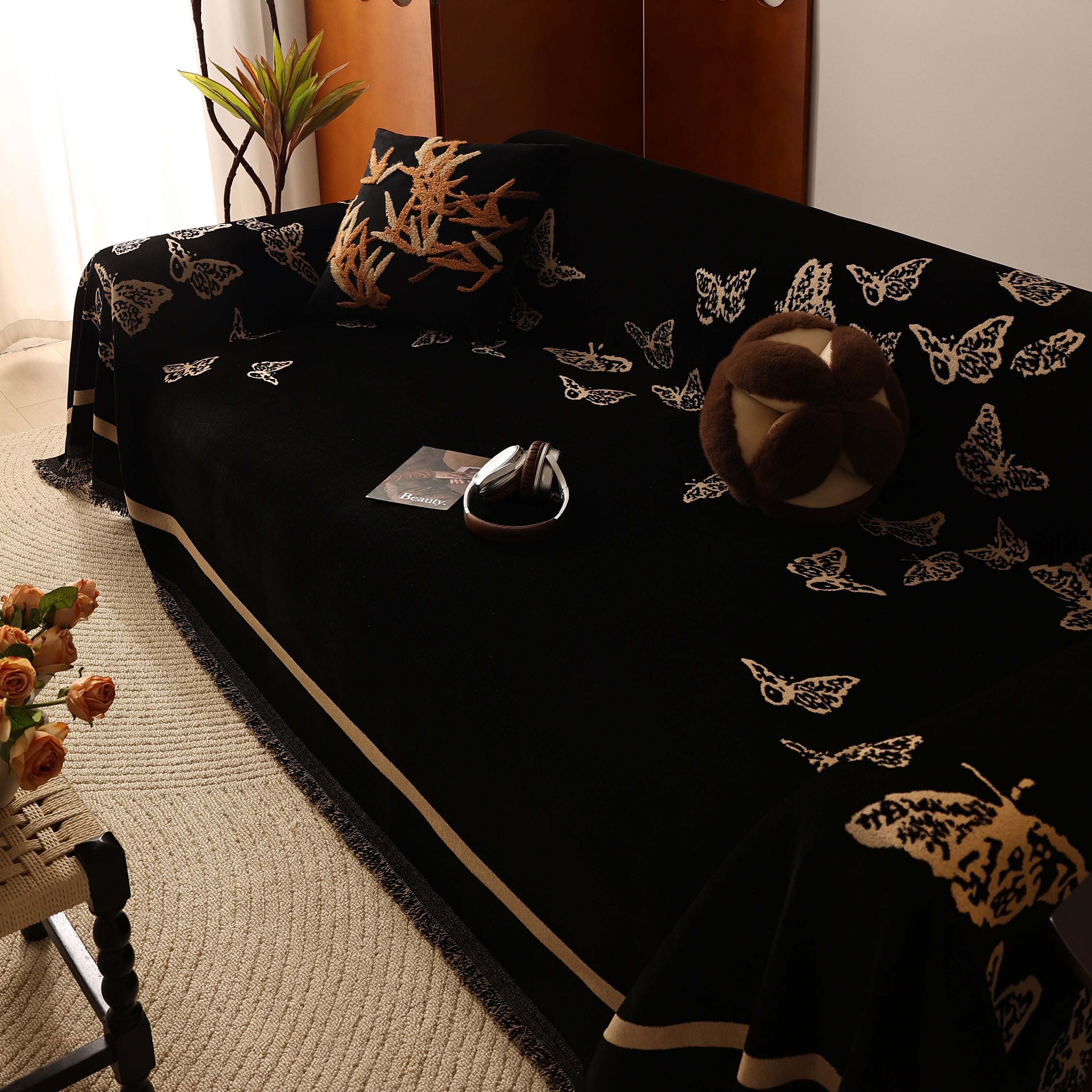 Butterfly Jacquard Soft Couch Blankets Cover For Couch Reversible Modern Sofa Slipcover Throw Covers