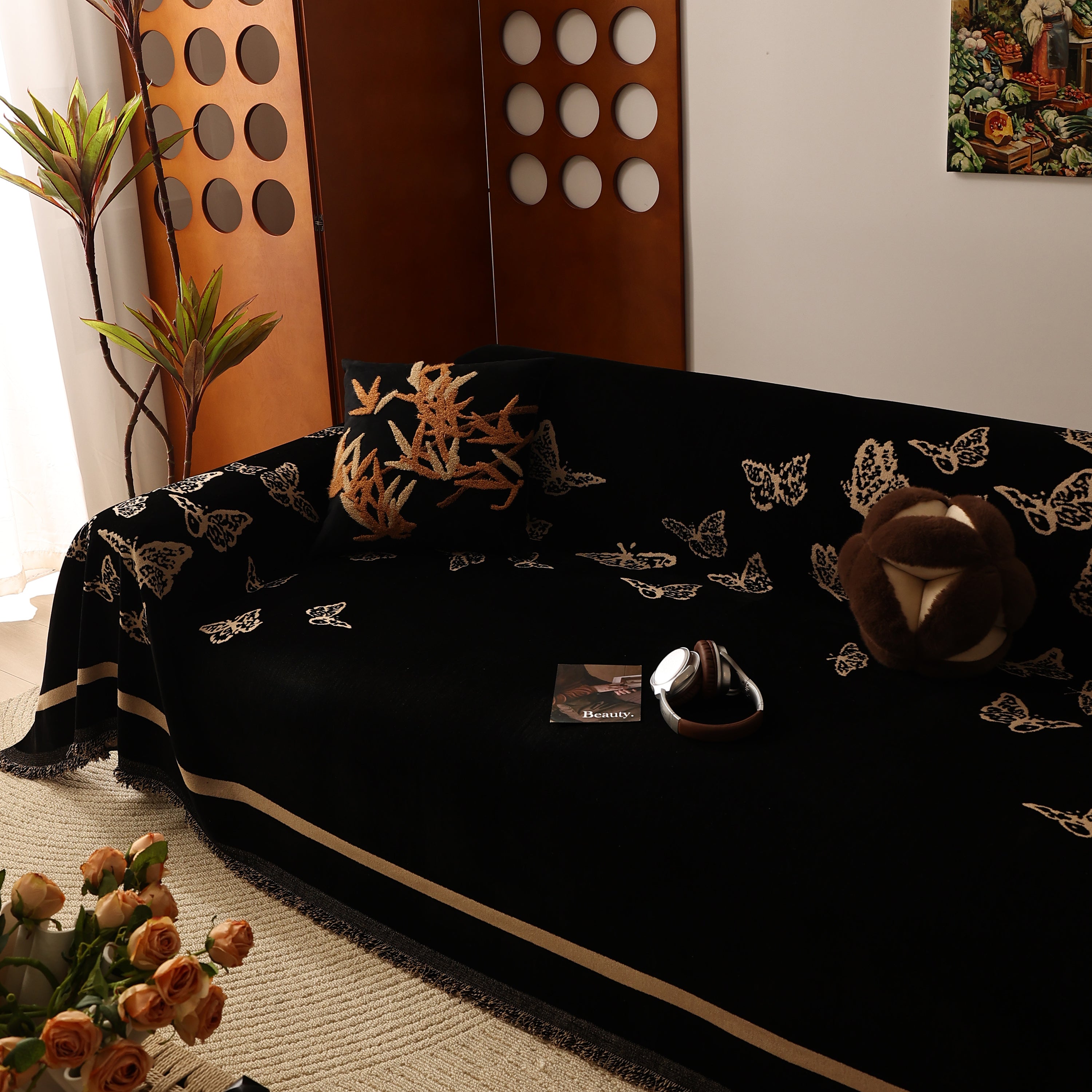 Butterfly Jacquard Soft Couch Blankets Cover For Couch Reversible Modern Sofa Slipcover Throw Covers