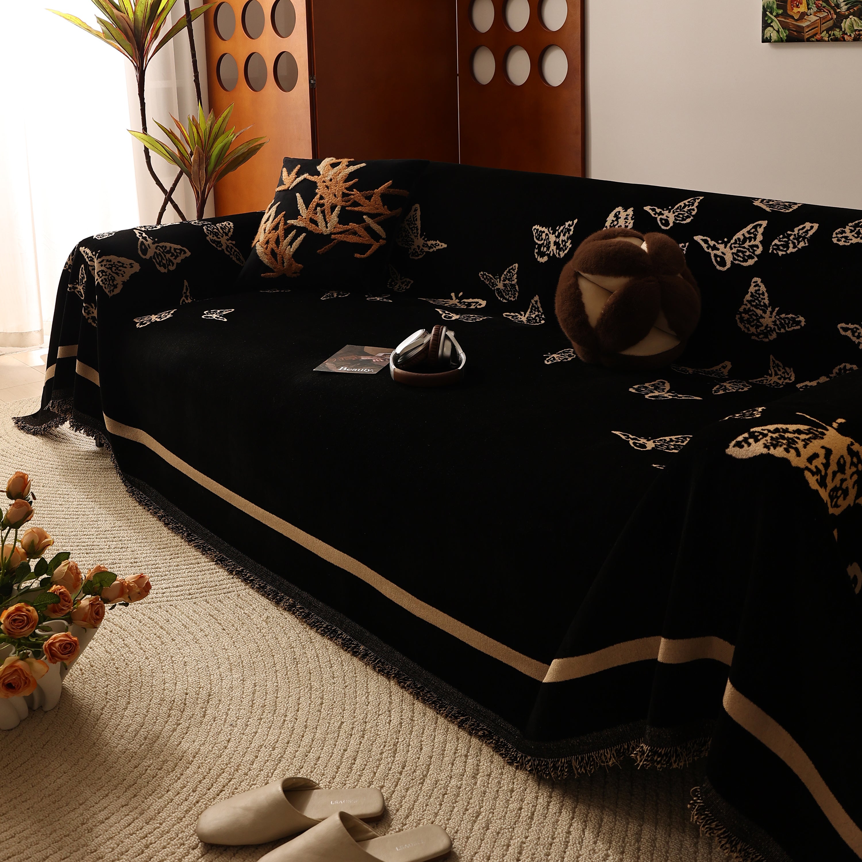 Butterfly Jacquard Soft Couch Blankets Cover For Couch Reversible Modern Sofa Slipcover Throw Covers