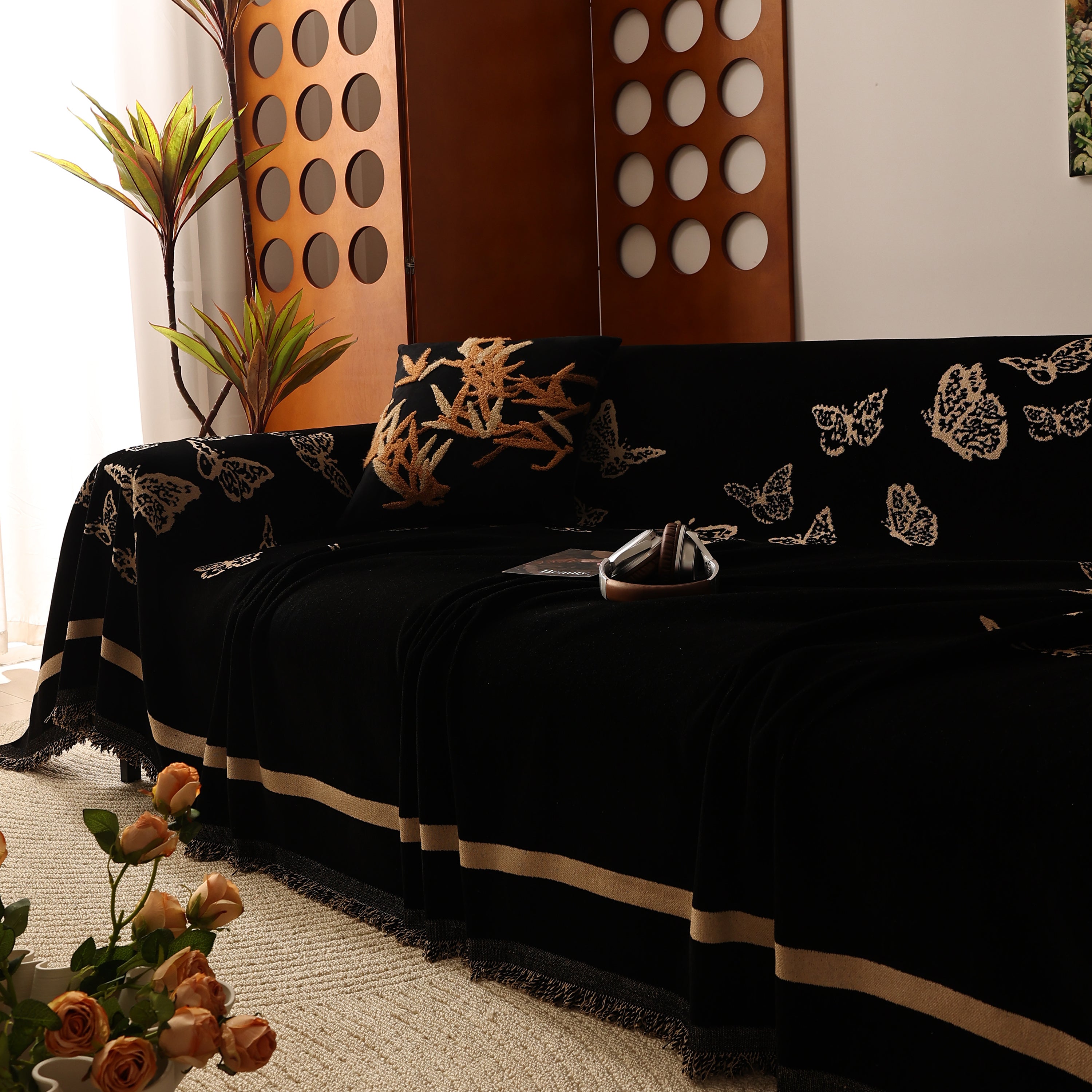 Butterfly Jacquard Soft Couch Blankets Cover For Couch Reversible Modern Sofa Slipcover Throw Covers