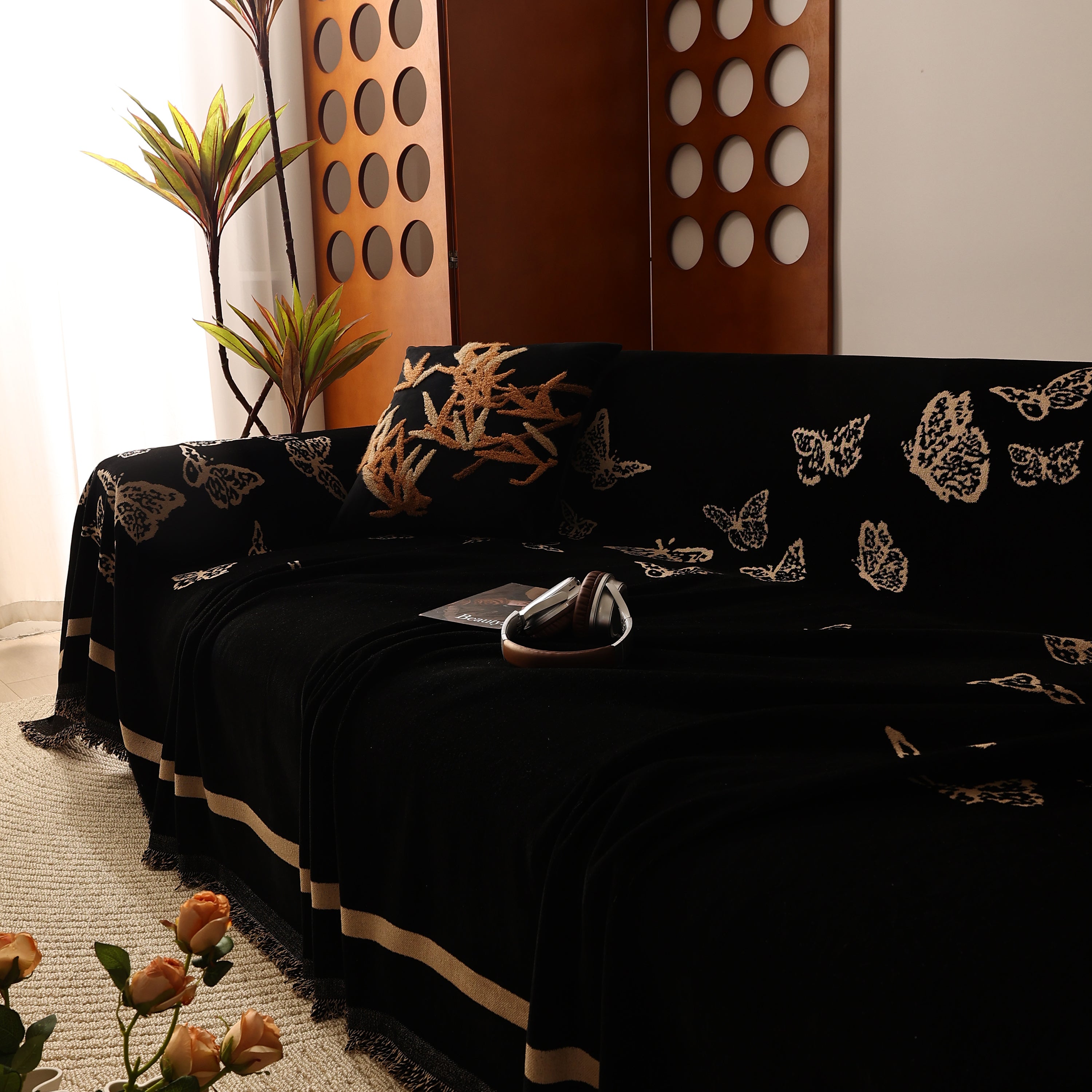 Butterfly Jacquard Soft Couch Blankets Cover For Couch Reversible Modern Sofa Slipcover Throw Covers