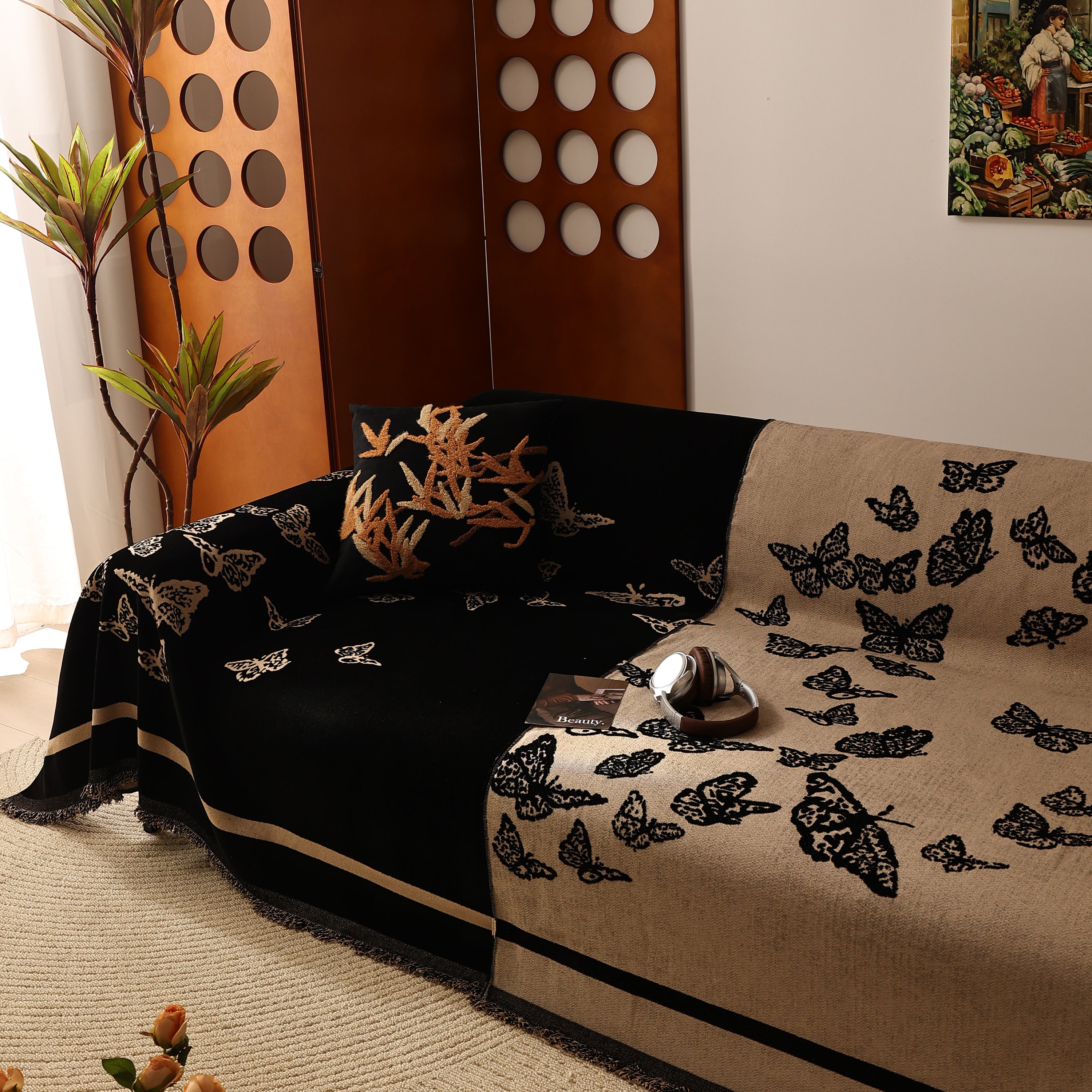 Butterfly Jacquard Soft Couch Blankets Cover For Couch Reversible Modern Sofa Slipcover Throw Covers