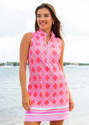 Coral Geo 1/4 Zip Sleeveless Sport Dress