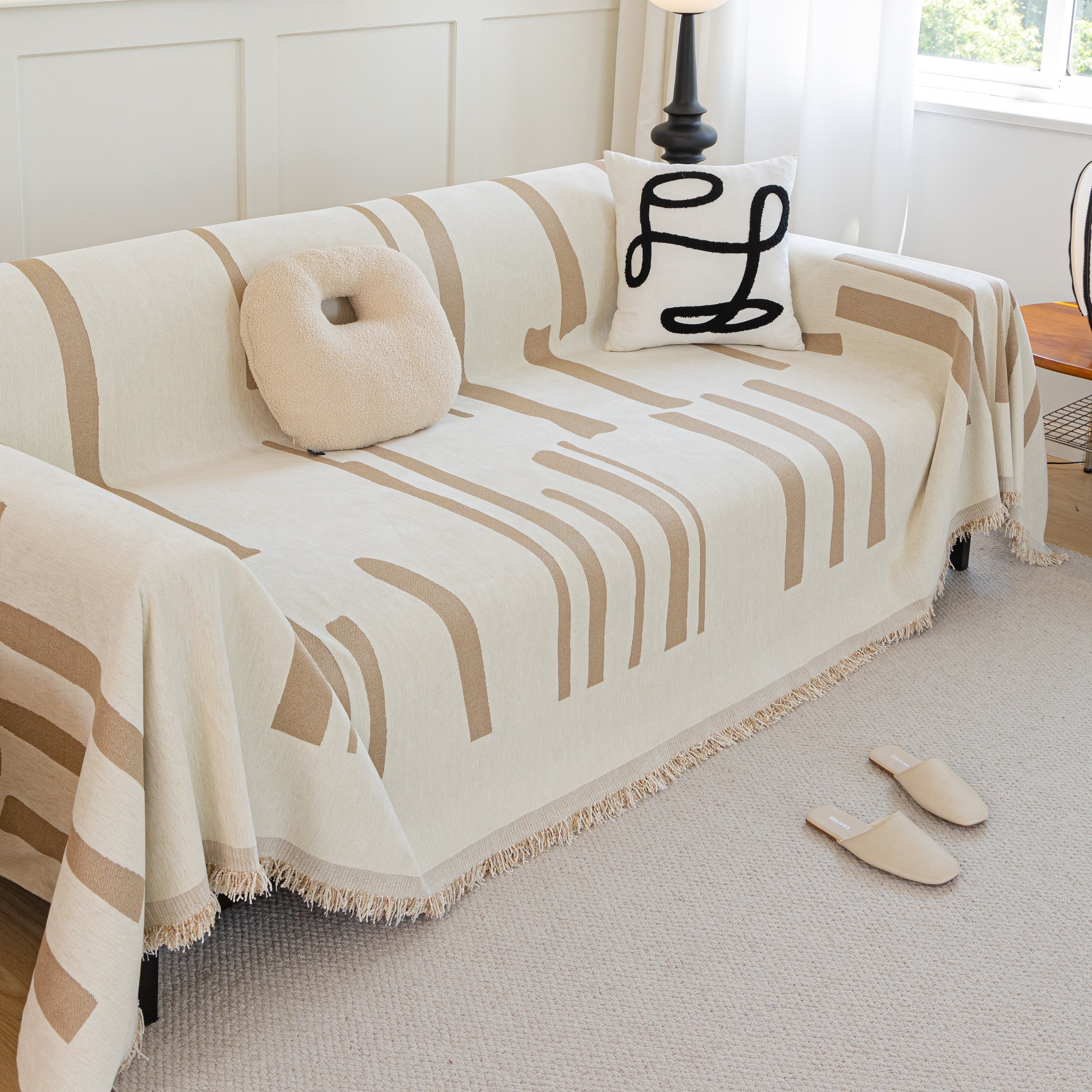 Soft Cozy Chenille Throw Cover For Couch With Tassel Accents, Dustproof Soft Throws For Sofa