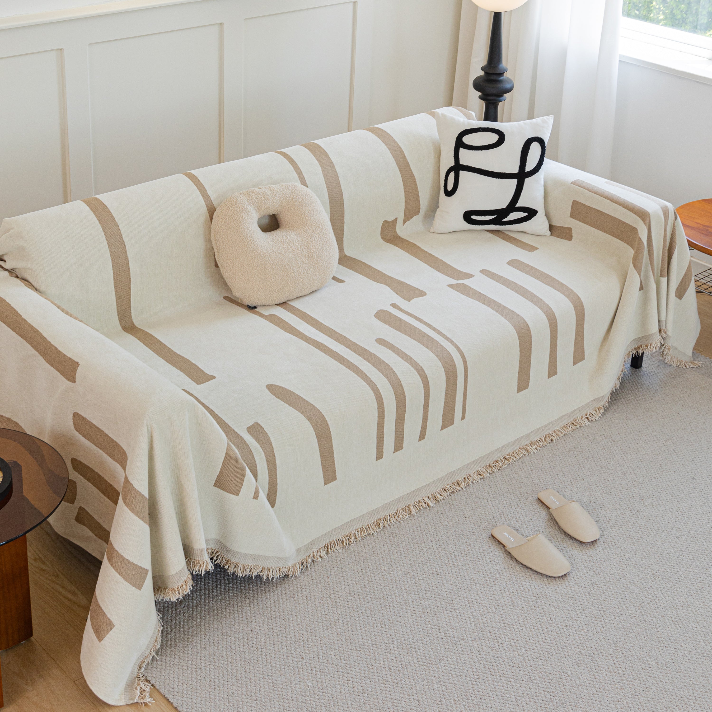 Soft Cozy Chenille Throw Cover For Couch With Tassel Accents, Dustproof Soft Throws For Sofa
