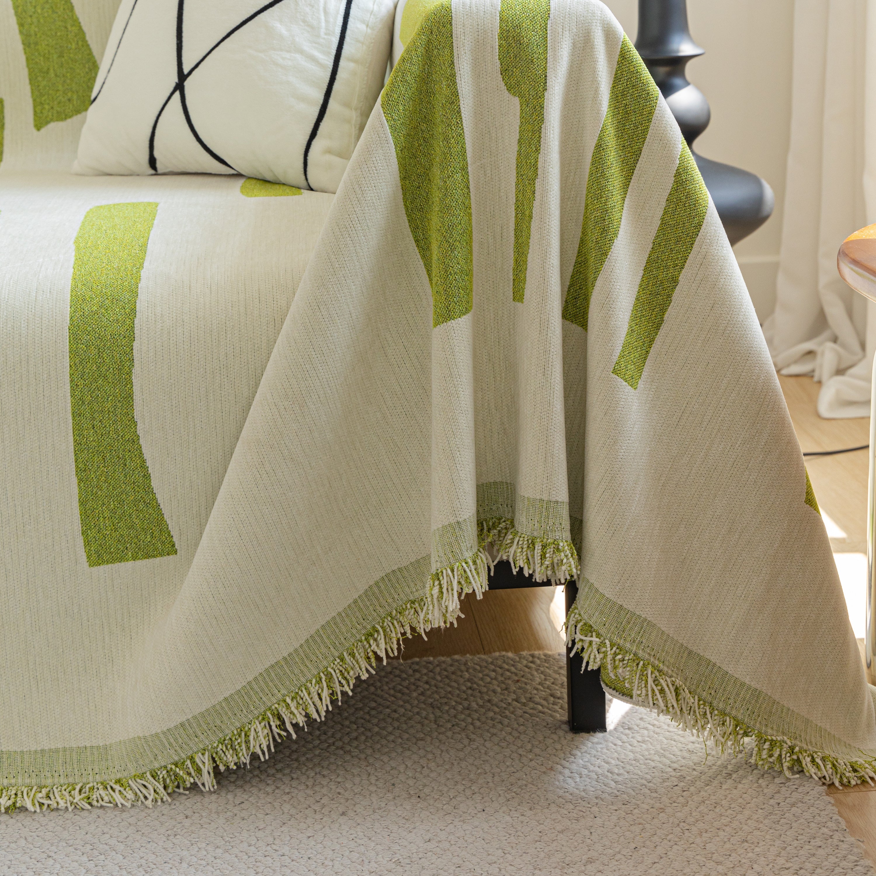 Soft Cozy Chenille Throw Cover For Couch With Tassel Accents, Dustproof Soft Throws For Sofa
