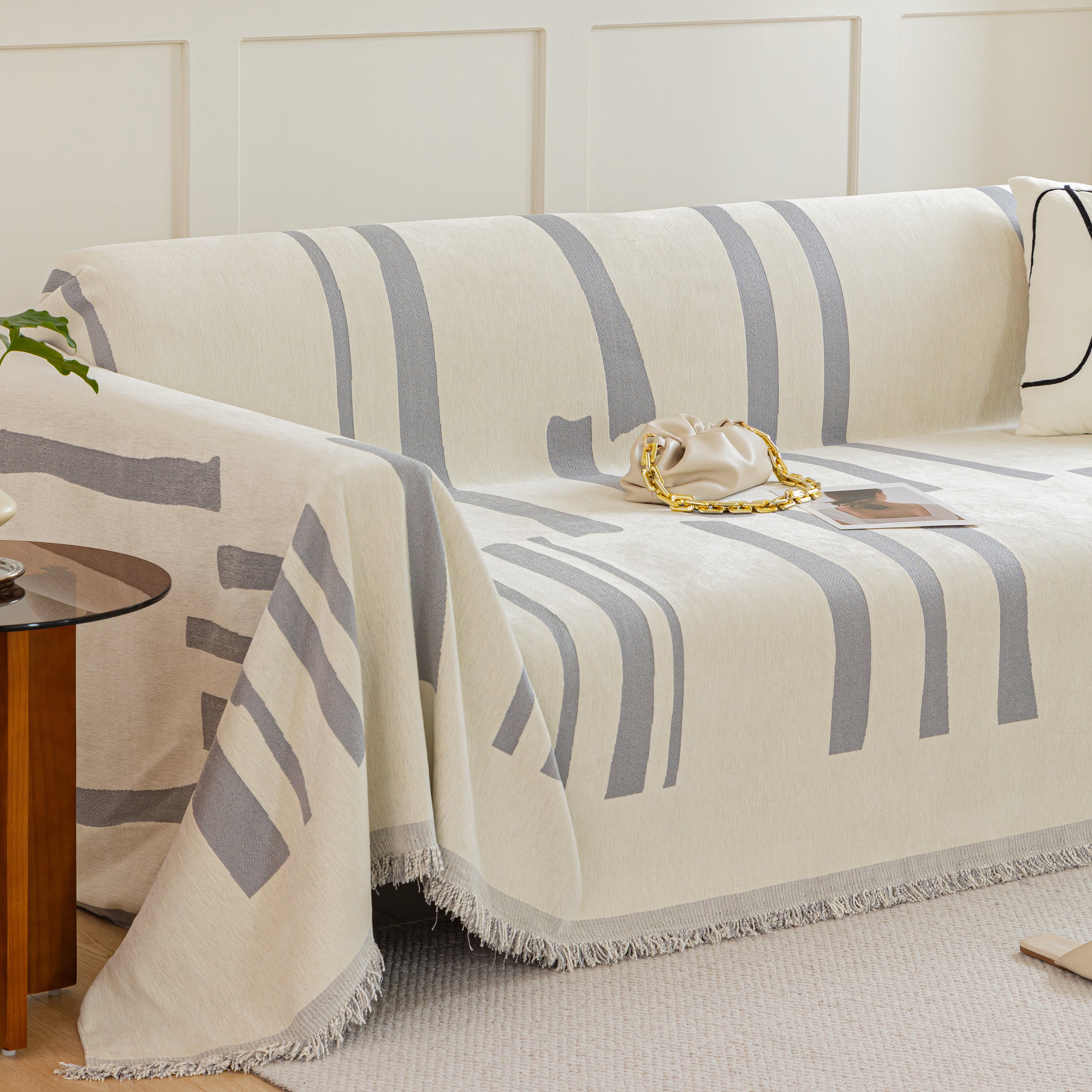 Soft Cozy Chenille Throw Cover For Couch With Tassel Accents, Dustproof Soft Throws For Sofa