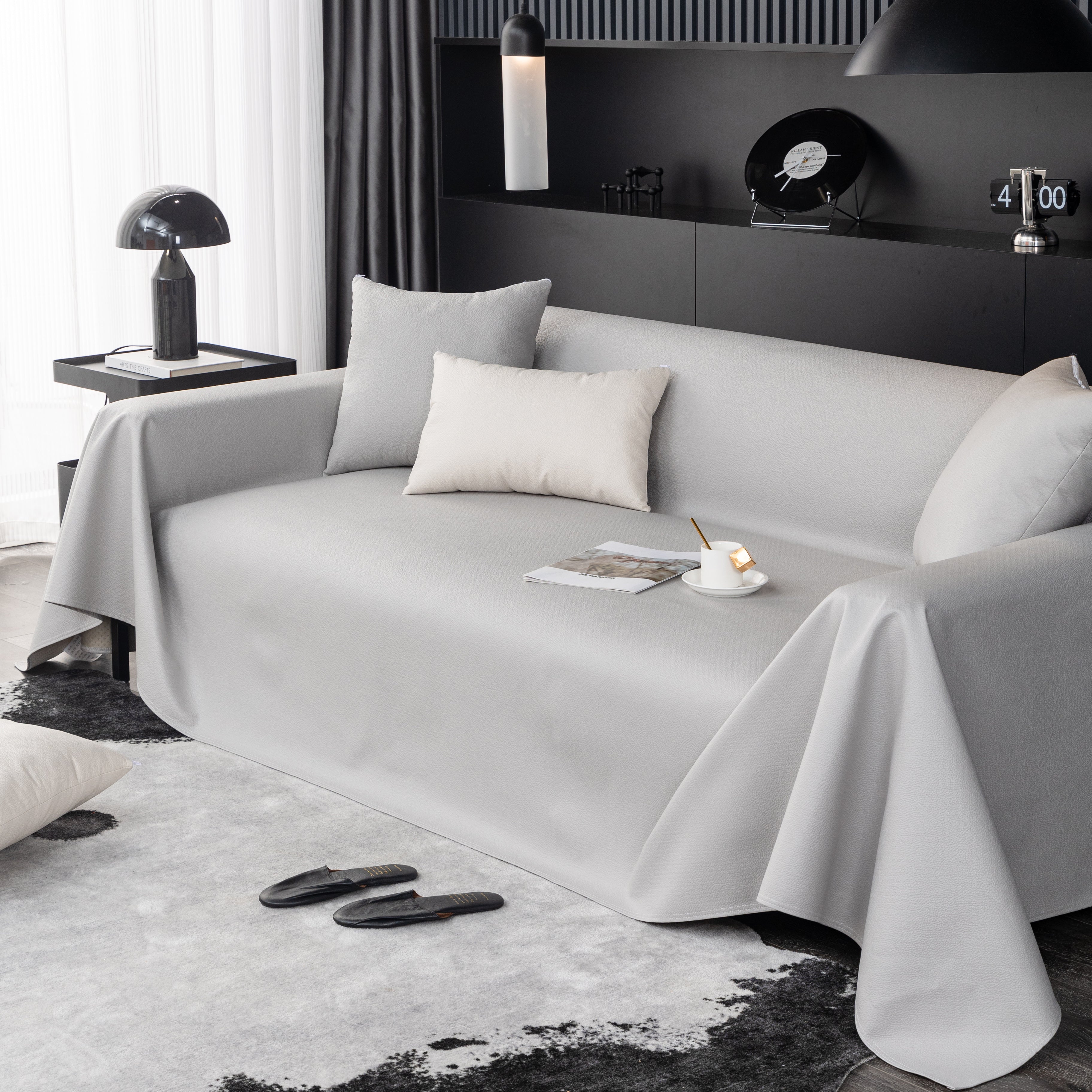 Waterproof Faux Leather Couch Throw Covers, Pet Couch Cover, Non Slip Furniture Covers For Leather Sofas