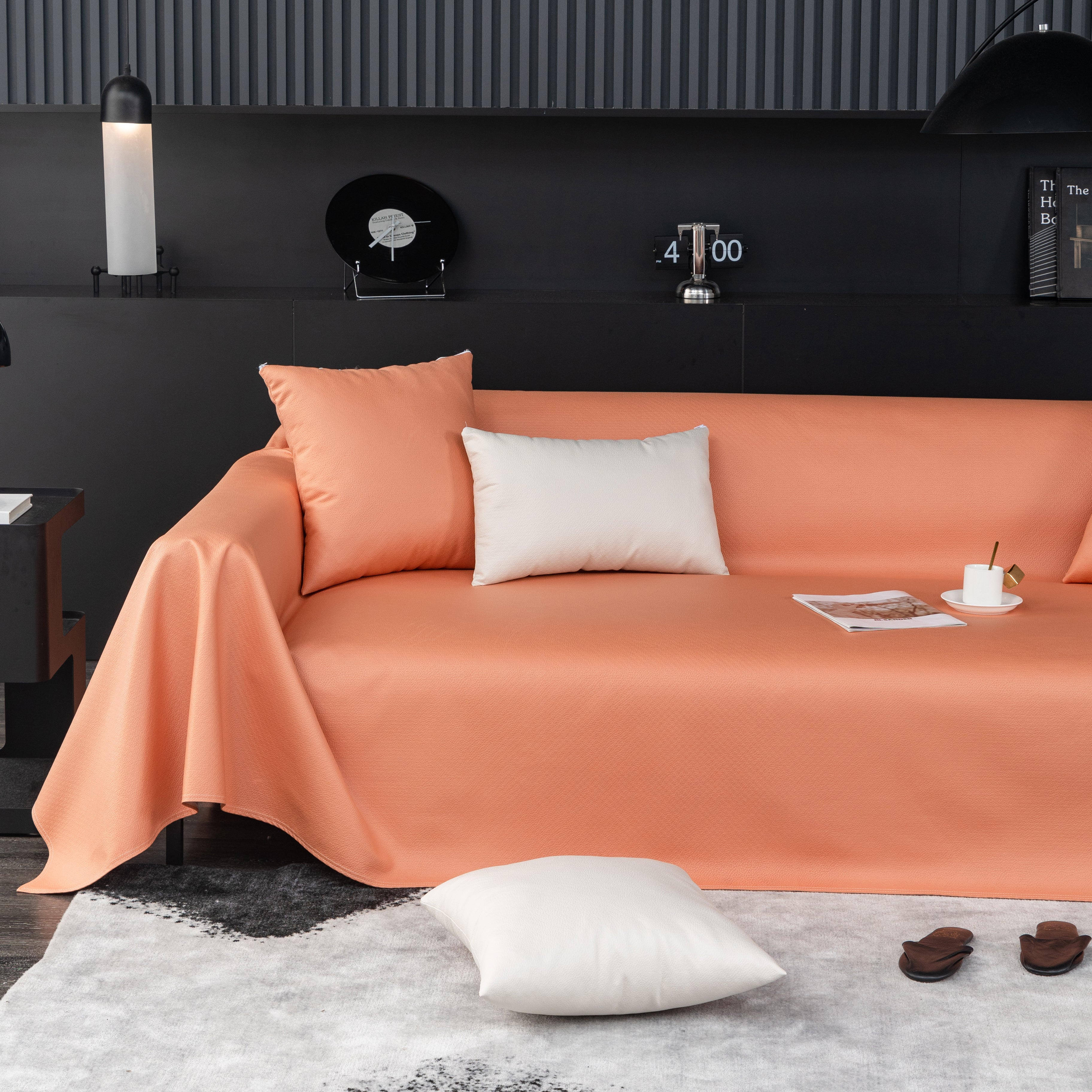 Waterproof Faux Leather Couch Throw Covers, Pet Couch Cover, Non Slip Furniture Covers For Leather Sofas