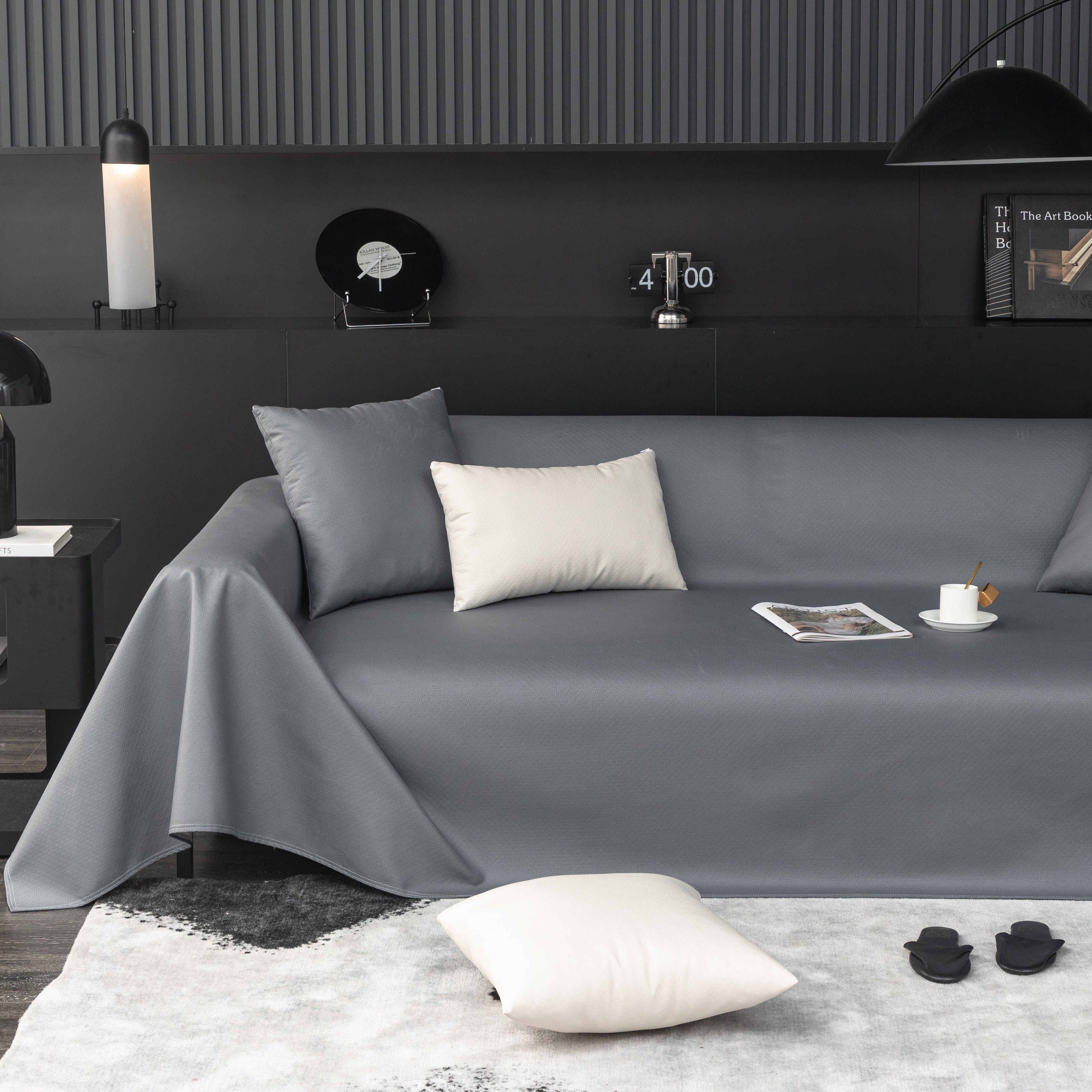 Waterproof Faux Leather Couch Throw Covers, Pet Couch Cover, Non Slip Furniture Covers For Leather Sofas