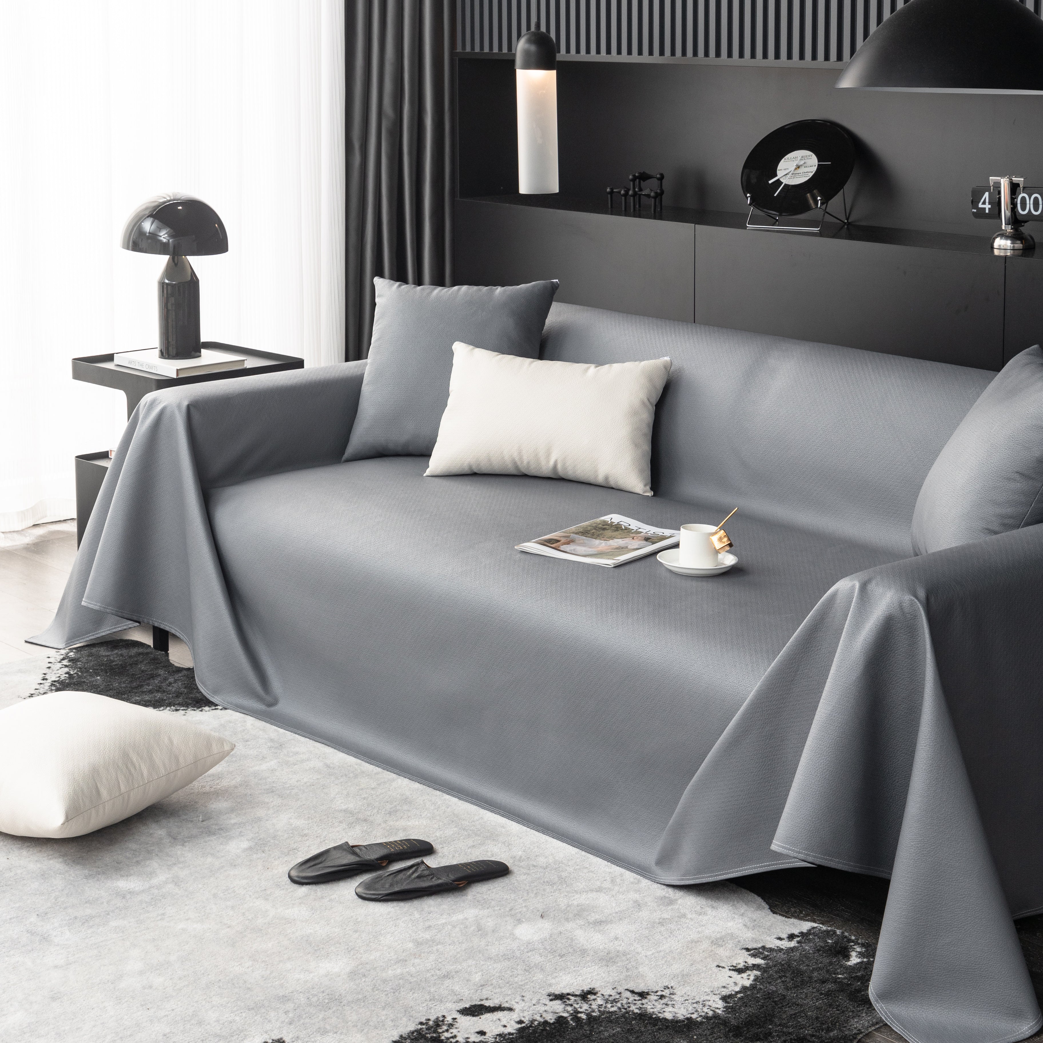 Waterproof Faux Leather Couch Throw Covers, Pet Couch Cover, Non Slip Furniture Covers For Leather Sofas