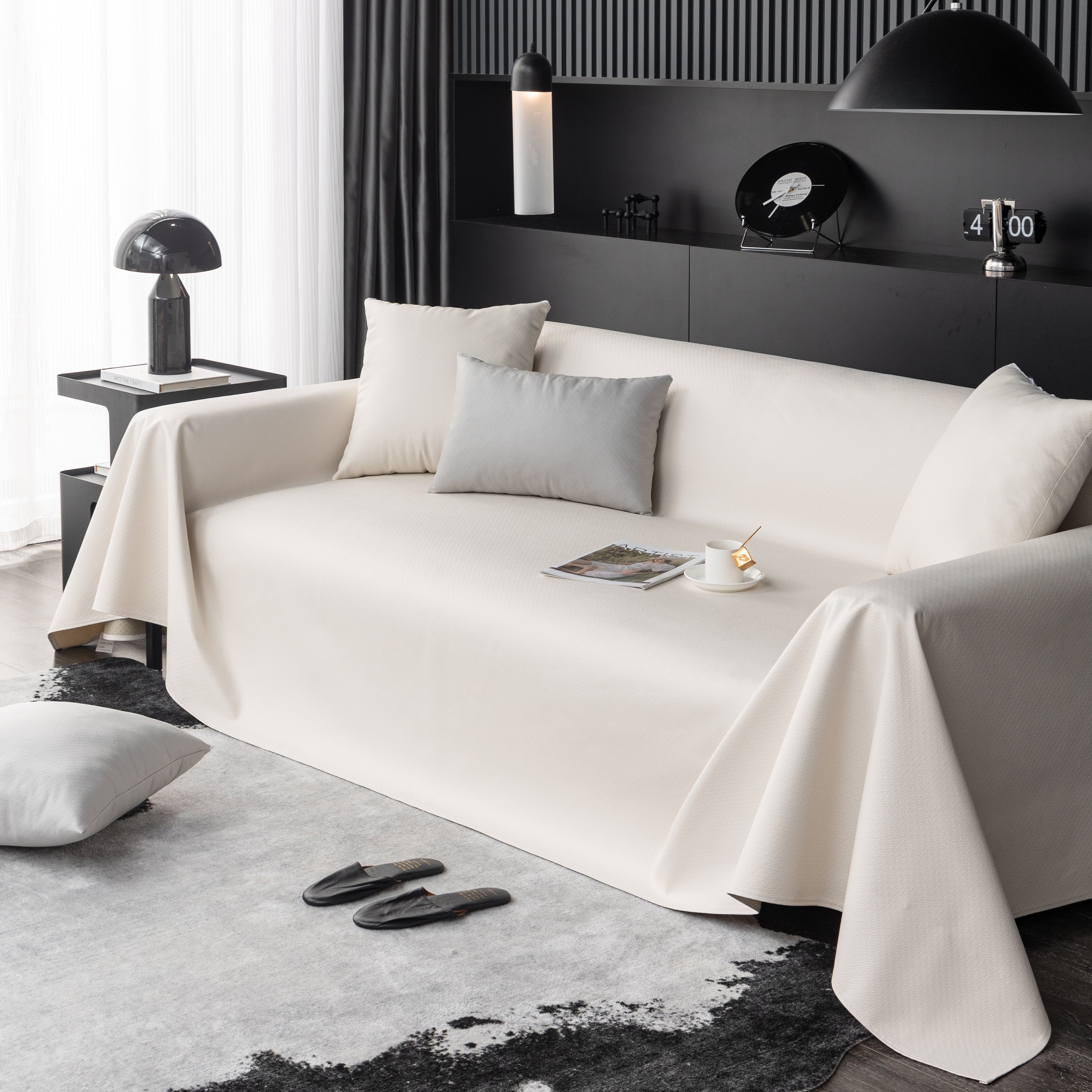 Waterproof Faux Leather Couch Throw Covers, Pet Couch Cover, Non Slip Furniture Covers For Leather Sofas
