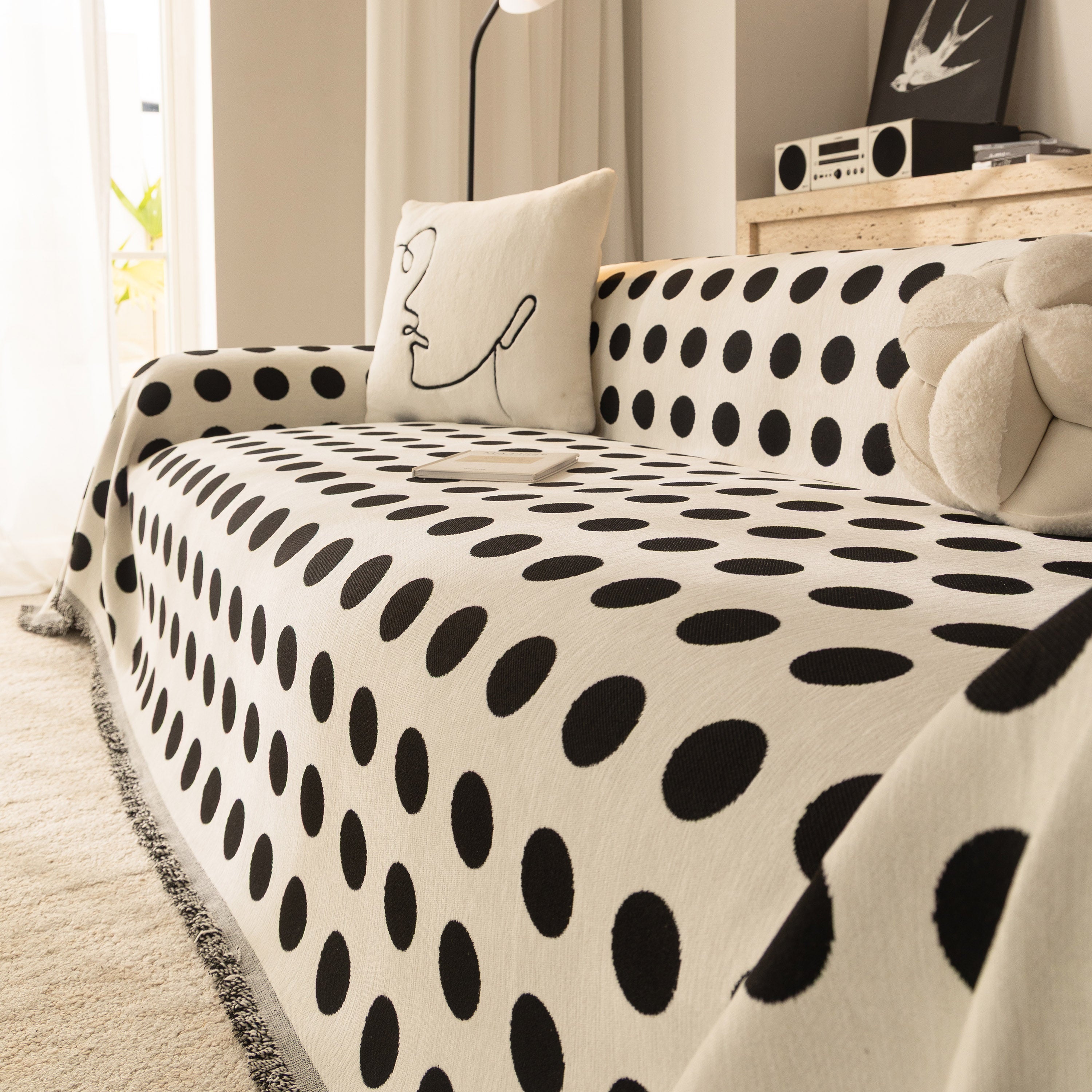 Chenille Polka Dot Sofa Cover Throw, Soft Thick Couch Cover Blanket Furniture Covers