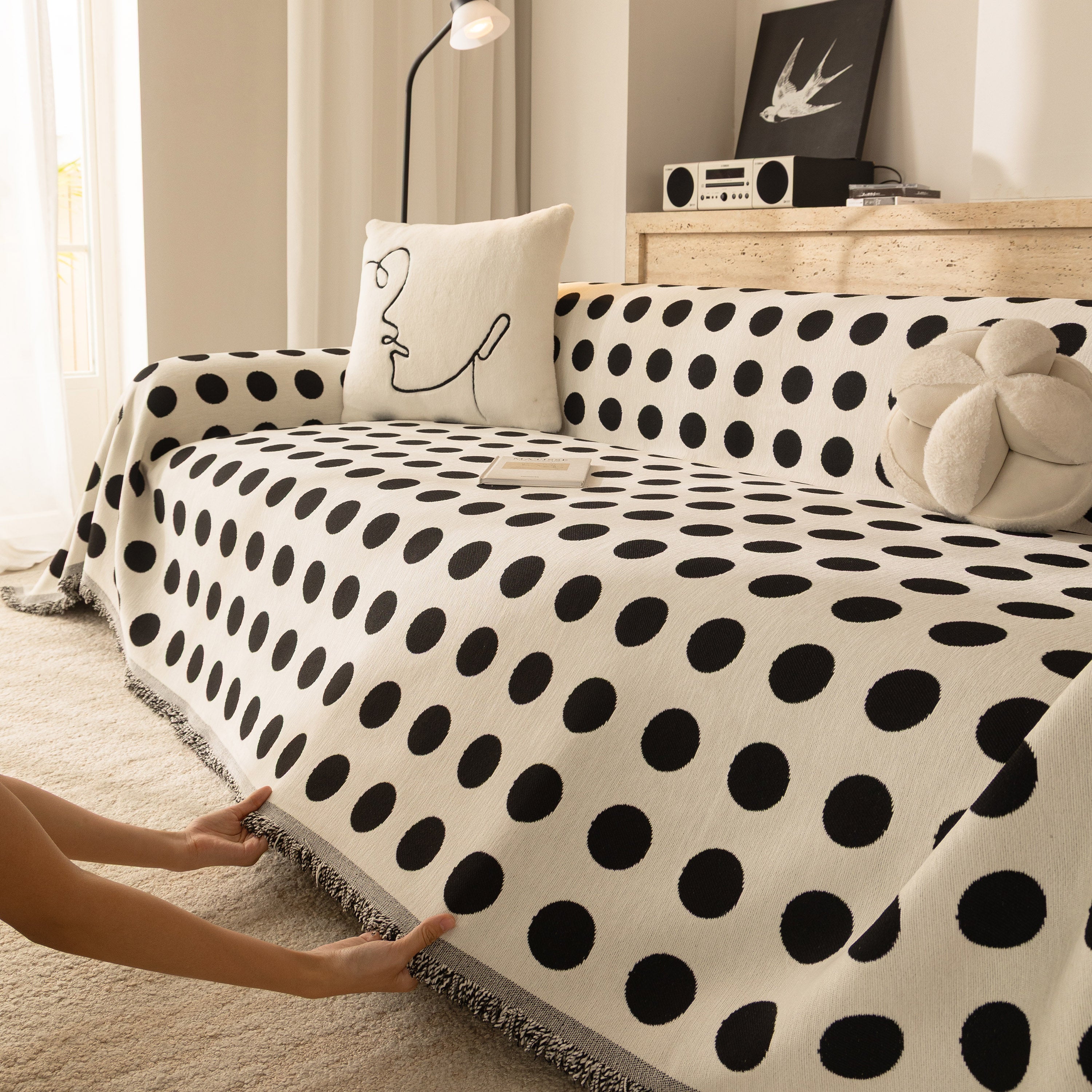 Chenille Polka Dot Sofa Cover Throw, Soft Thick Couch Cover Blanket Furniture Covers