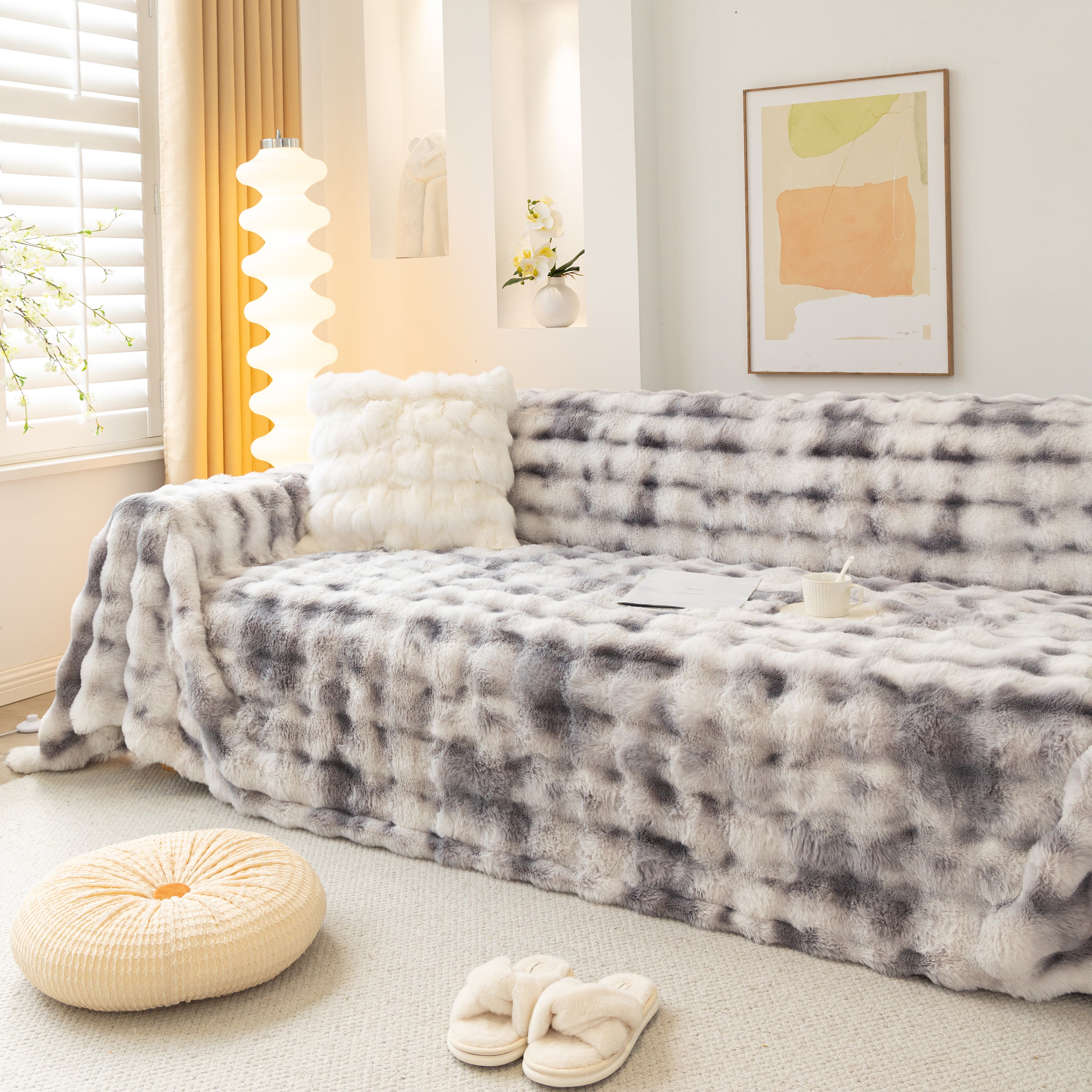 Thick Faux Fur Couch Cover Fluffy Fuzzy Warm Washable Furniture Protector For Kids Pets