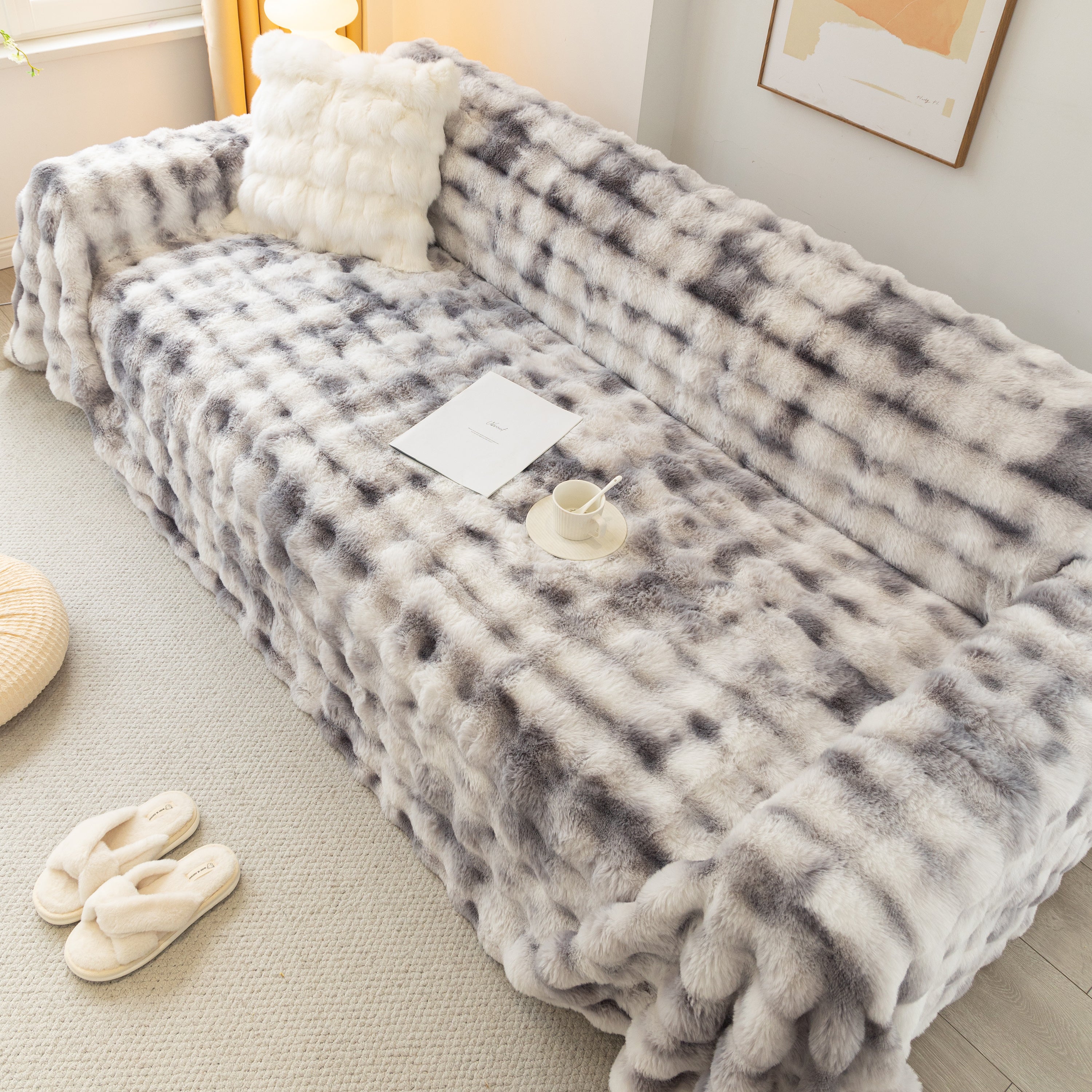Thick Faux Fur Couch Cover Fluffy Fuzzy Warm Washable Furniture Protector For Kids Pets