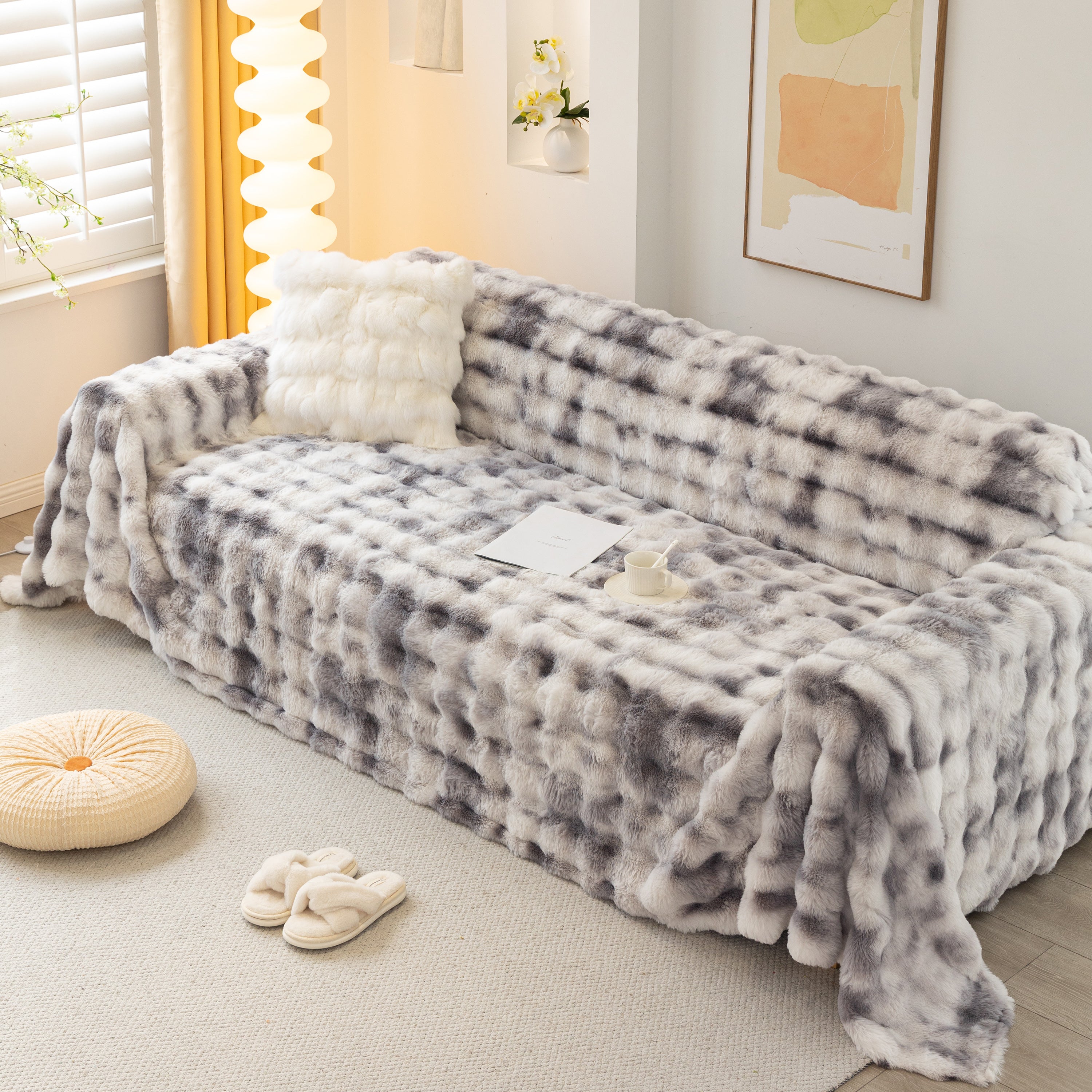 Thick Faux Fur Couch Cover Fluffy Fuzzy Warm Washable Furniture Protector For Kids Pets