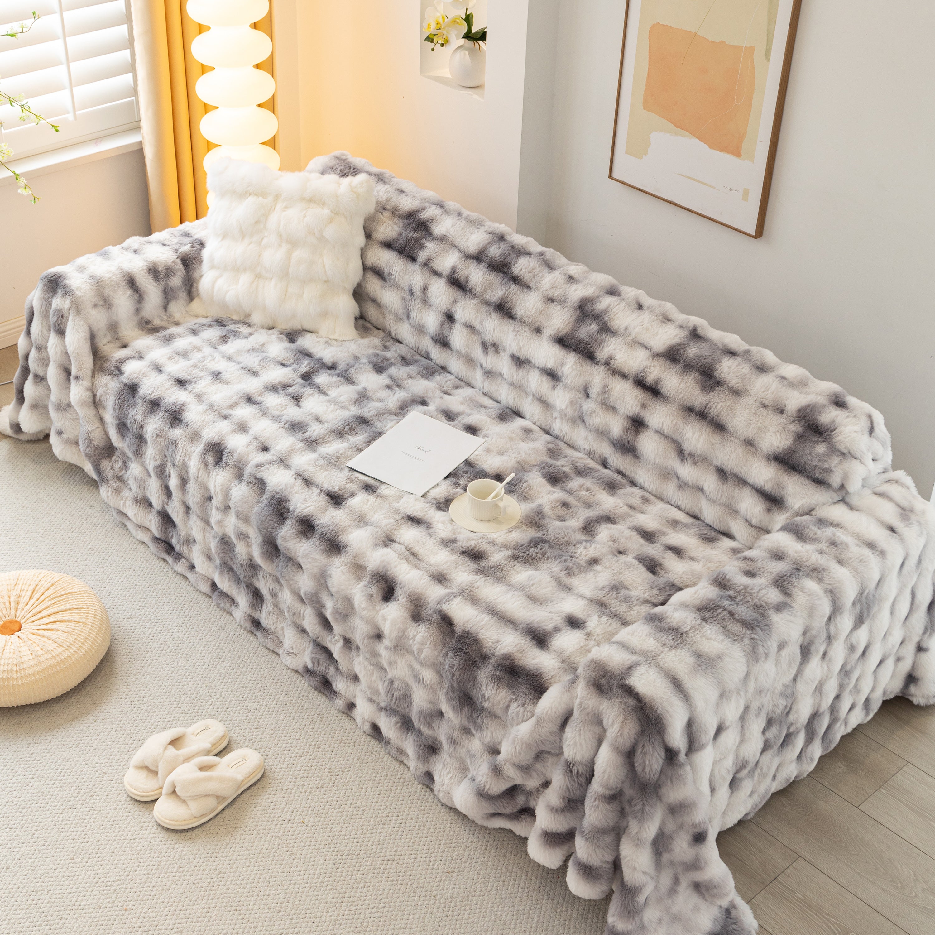 Thick Faux Fur Couch Cover Fluffy Fuzzy Warm Washable Furniture Protector For Kids Pets