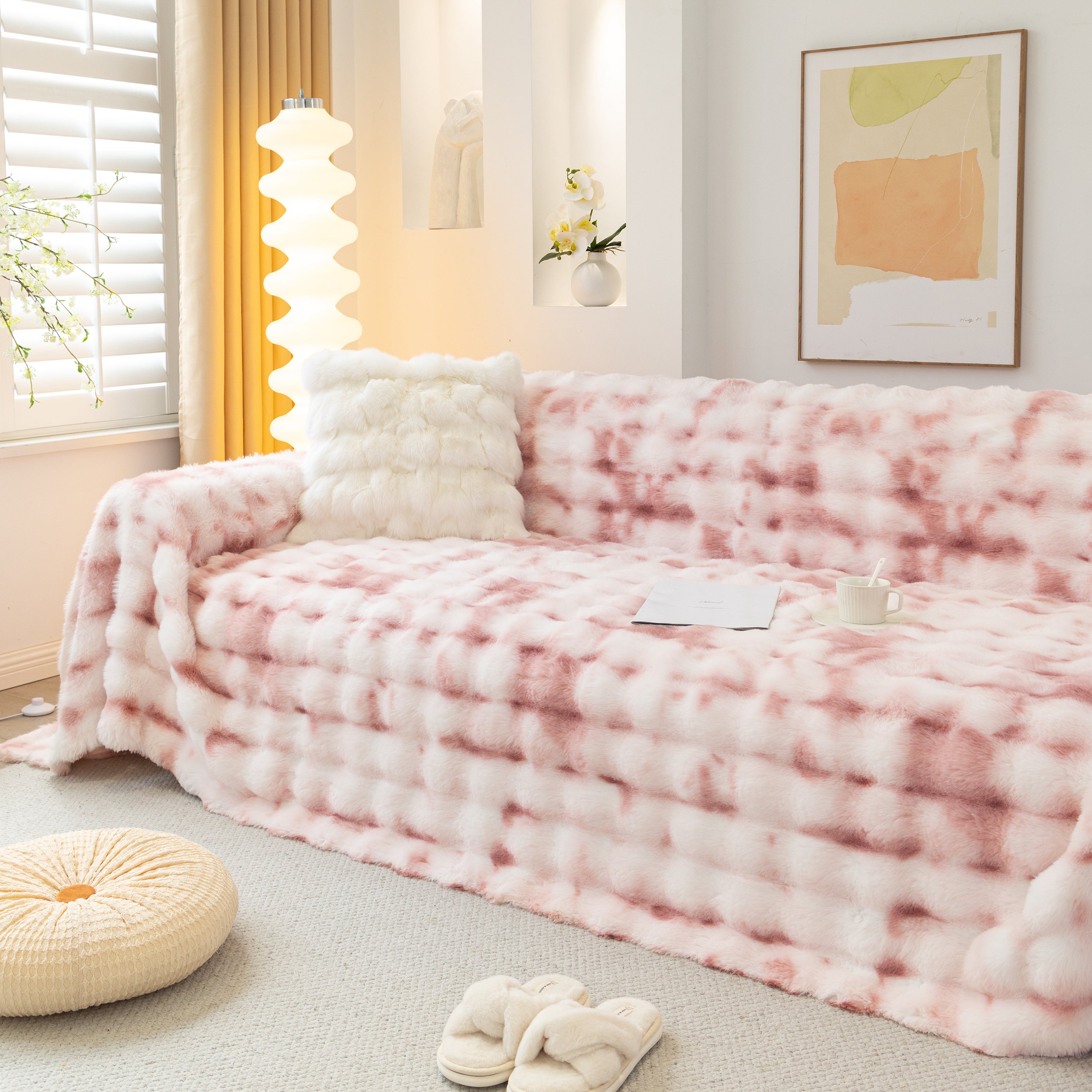 Thick Faux Fur Couch Cover Fluffy Fuzzy Warm Washable Furniture Protector For Kids Pets