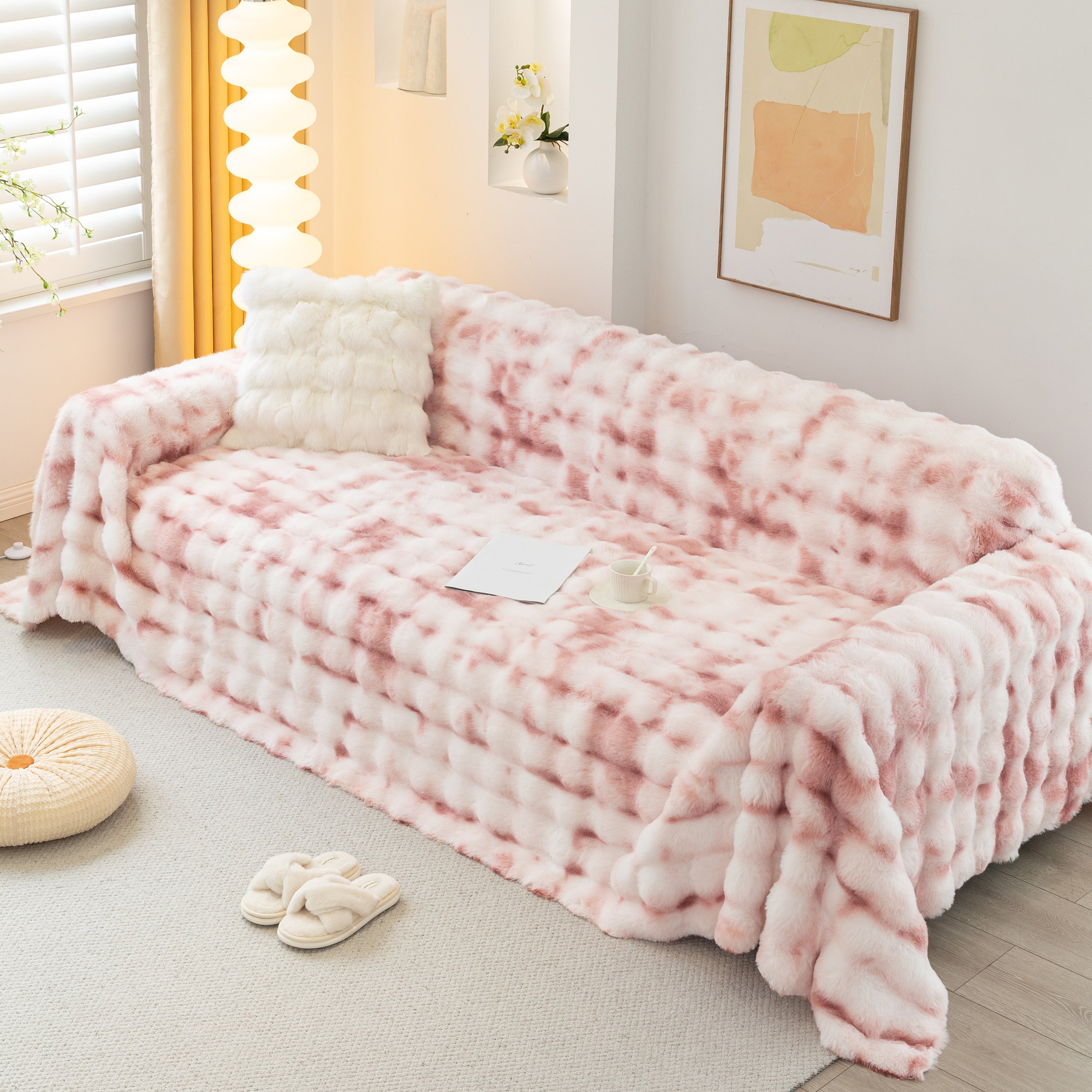 Thick Faux Fur Couch Cover Fluffy Fuzzy Warm Washable Furniture Protector For Kids Pets